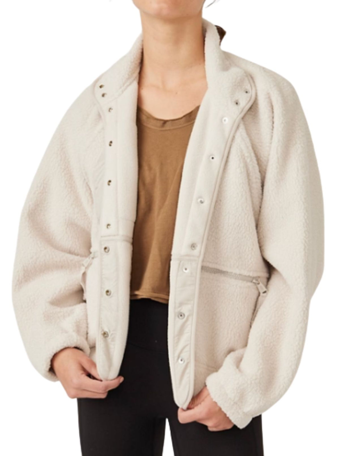 Free People Movement Hit The Slopes Fleece Jacket in Muted Beige
