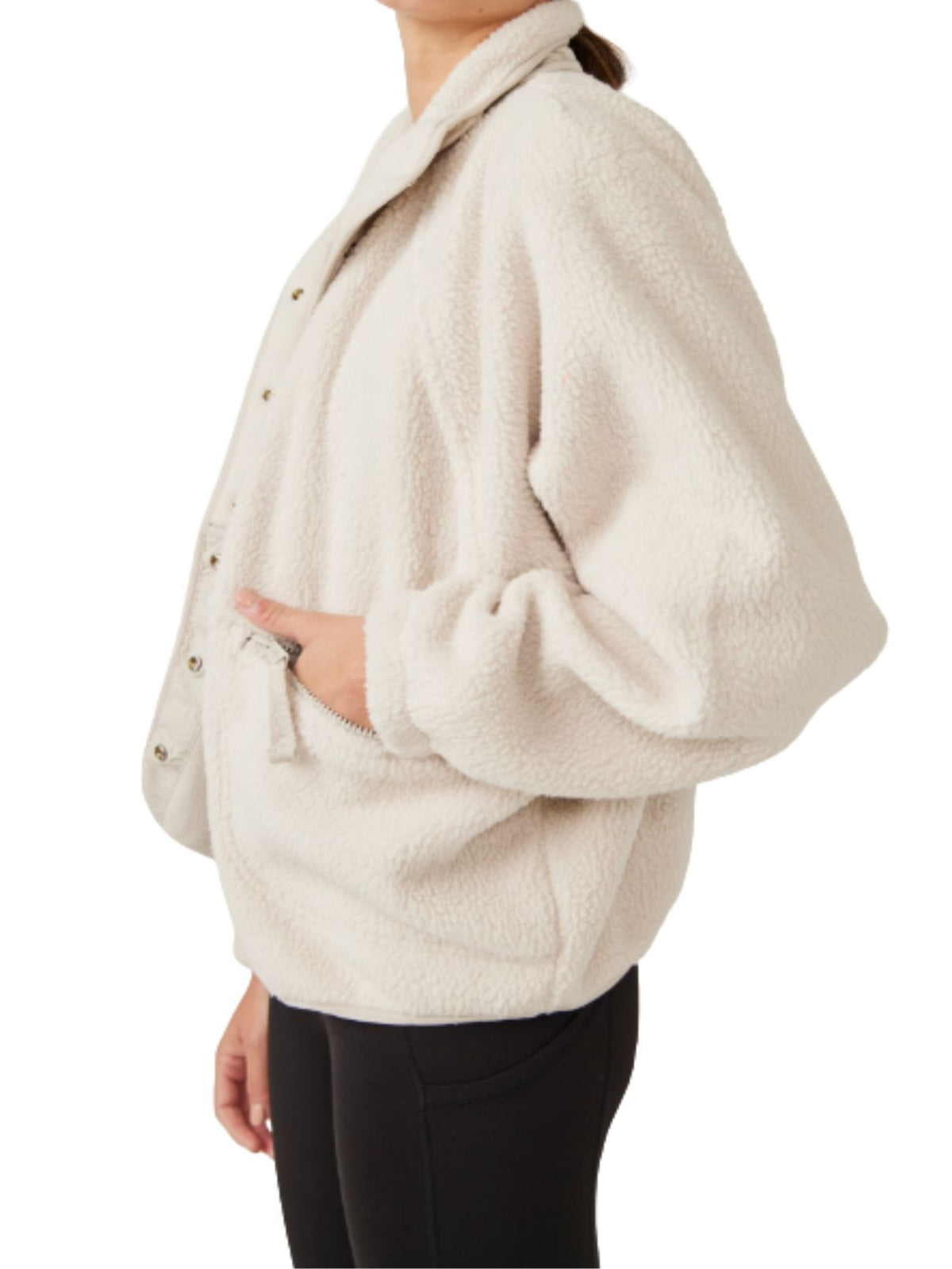 Free People Movement Hit The Slopes Fleece Jacket in Muted Beige