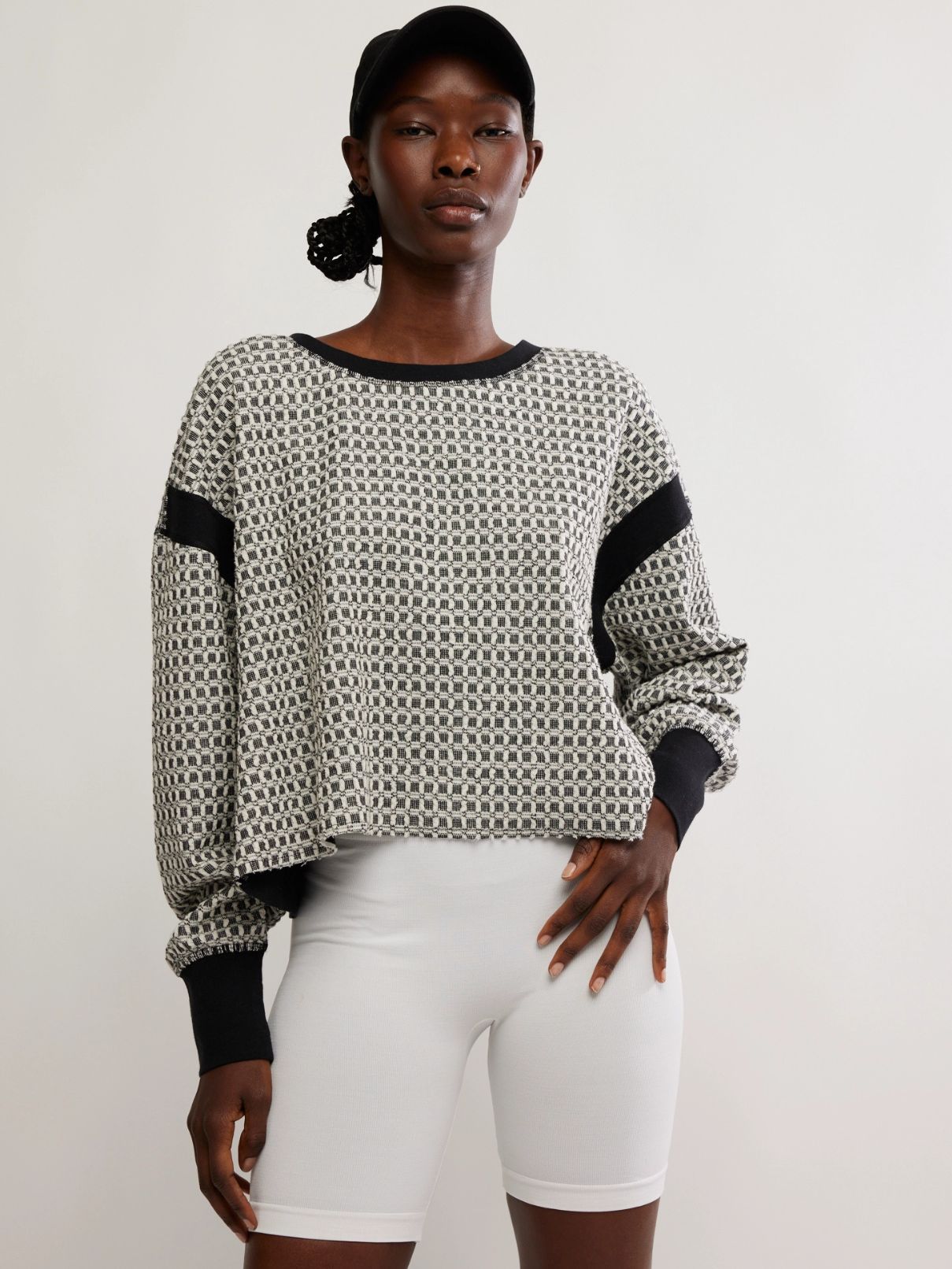 Free People My Time Layered Textured Top in Black/White Combo