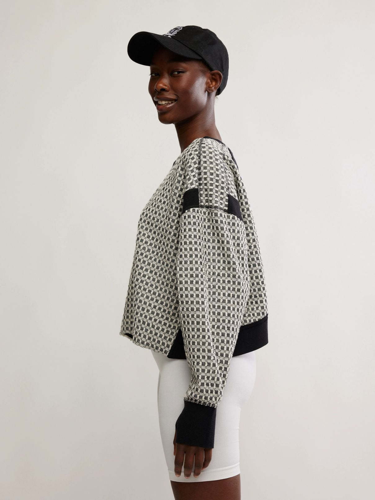 Free People My Time Layered Textured Top in Black/White Combo