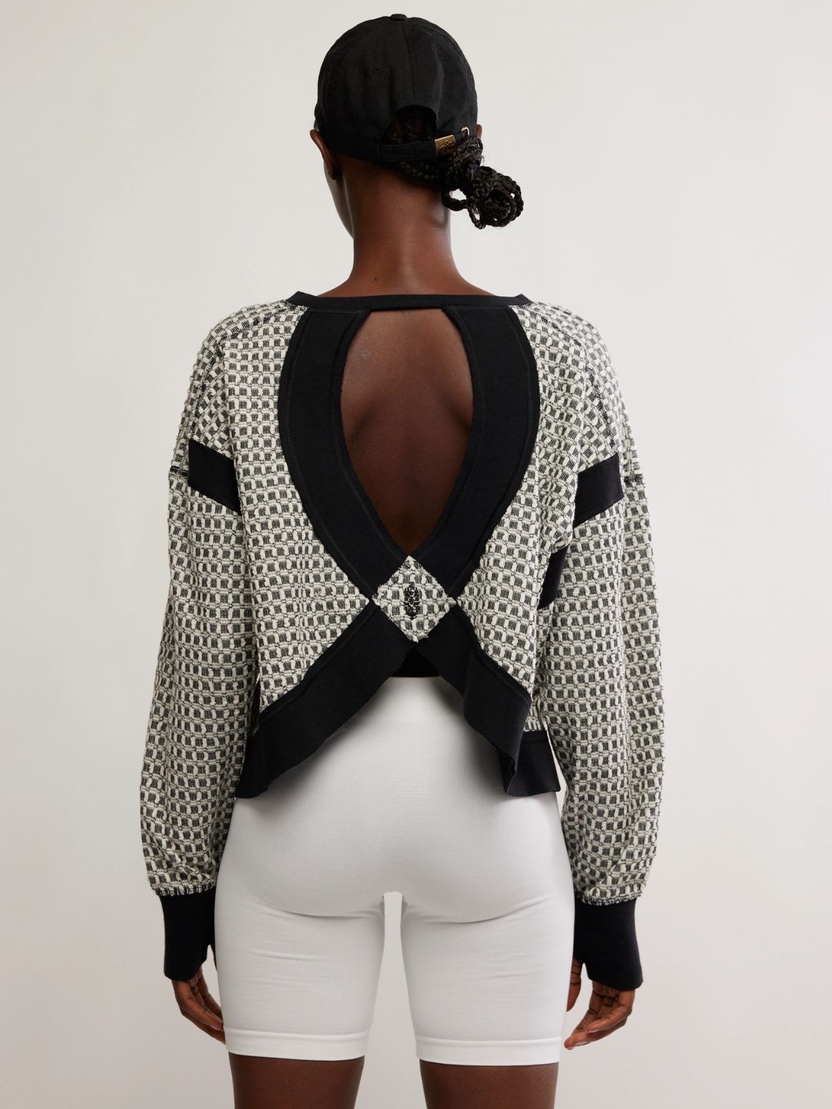 Free People My Time Layered Textured Top in Black/White Combo