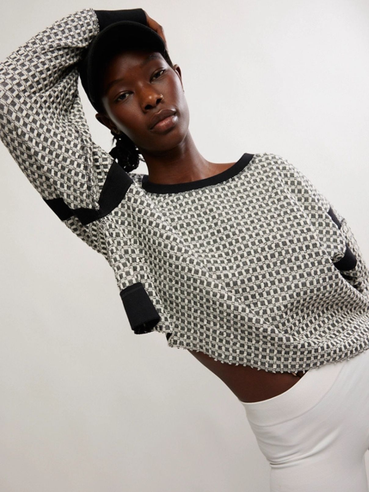 Free People My Time Layered Textured Top in Black/White Combo