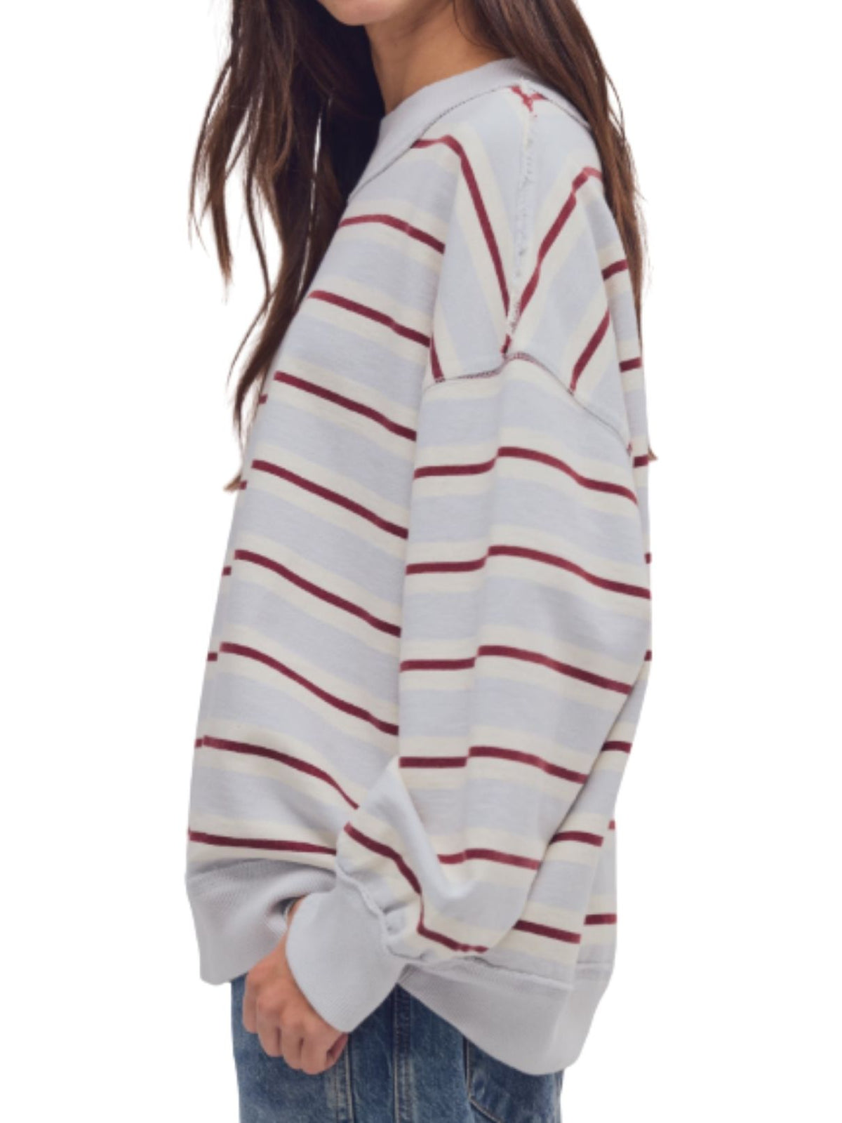 Free People Palm Springs Striped Pullover in Washed Blue Combo