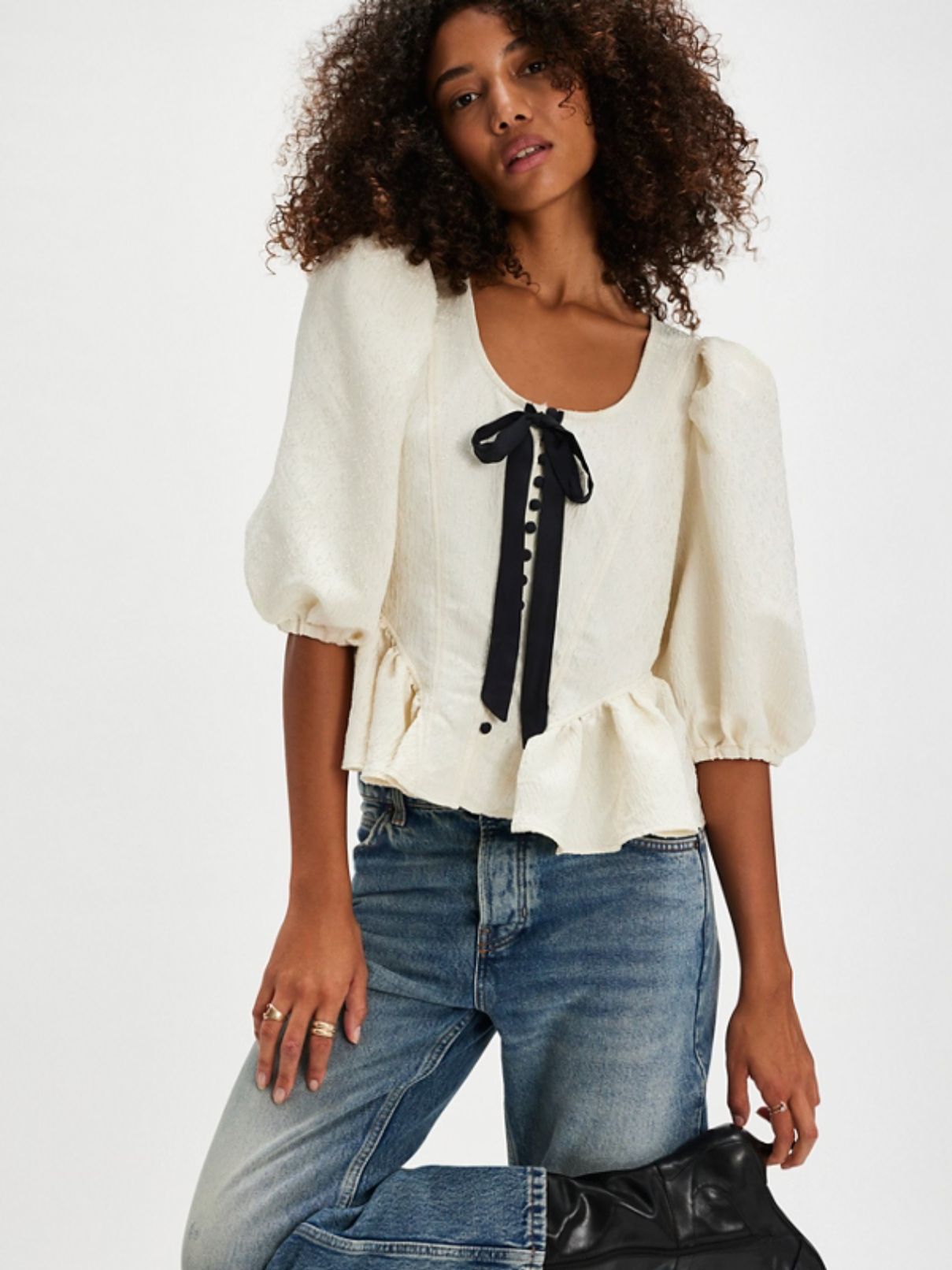 Free People Pamela Bow Blouse in White Alyssum