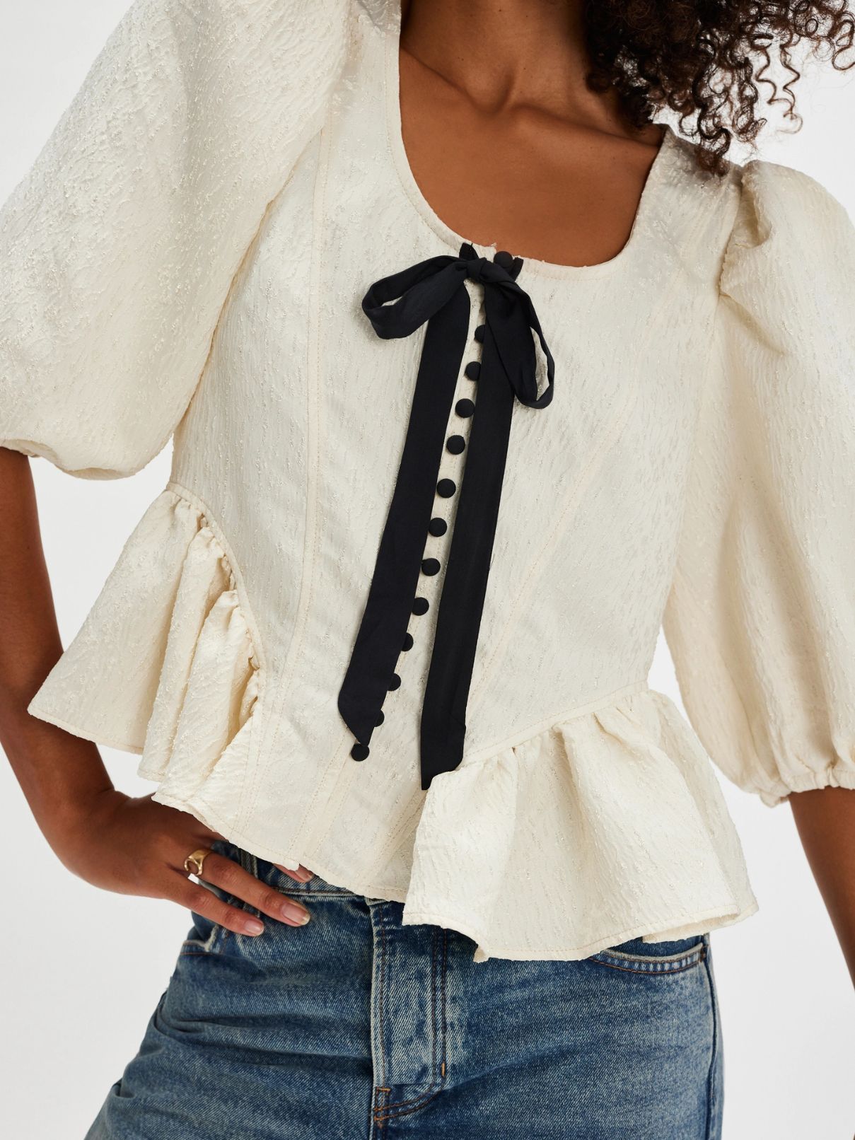 Free People Pamela Bow Blouse in White Alyssum