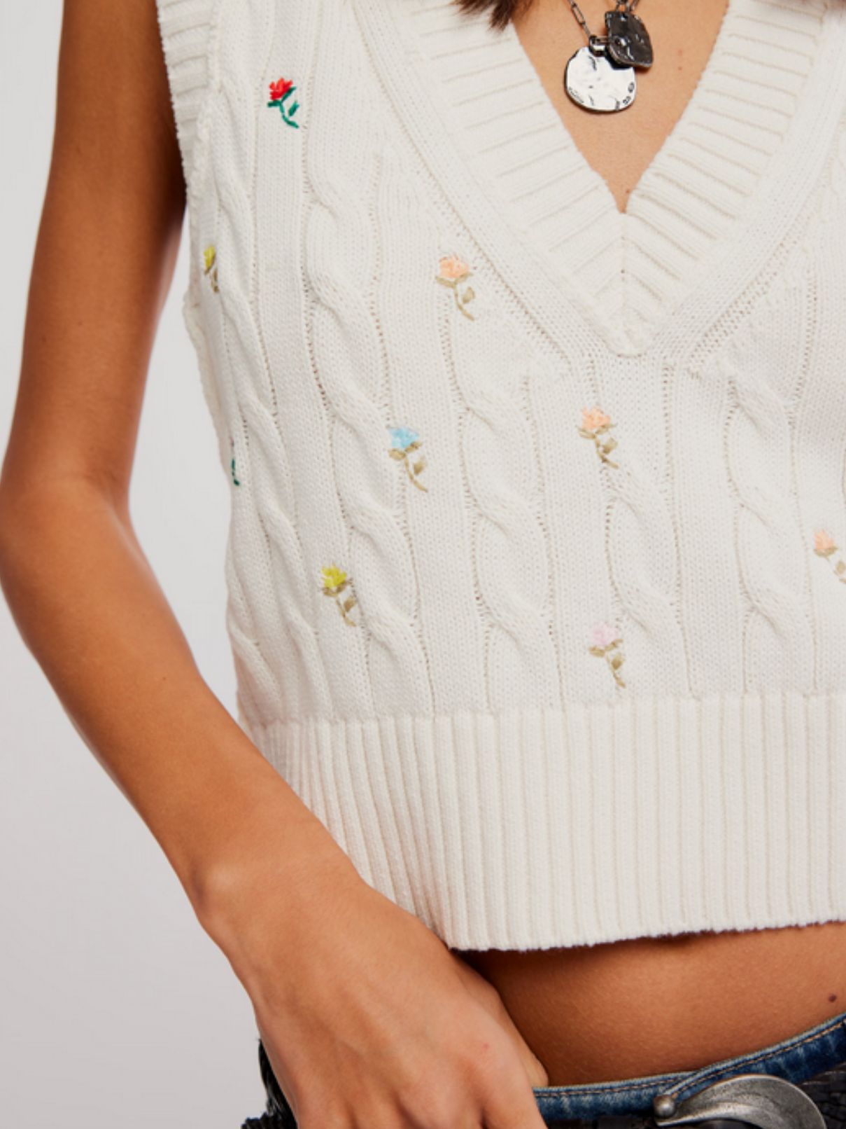 Free People Plumeria Floral Vest in Ivory