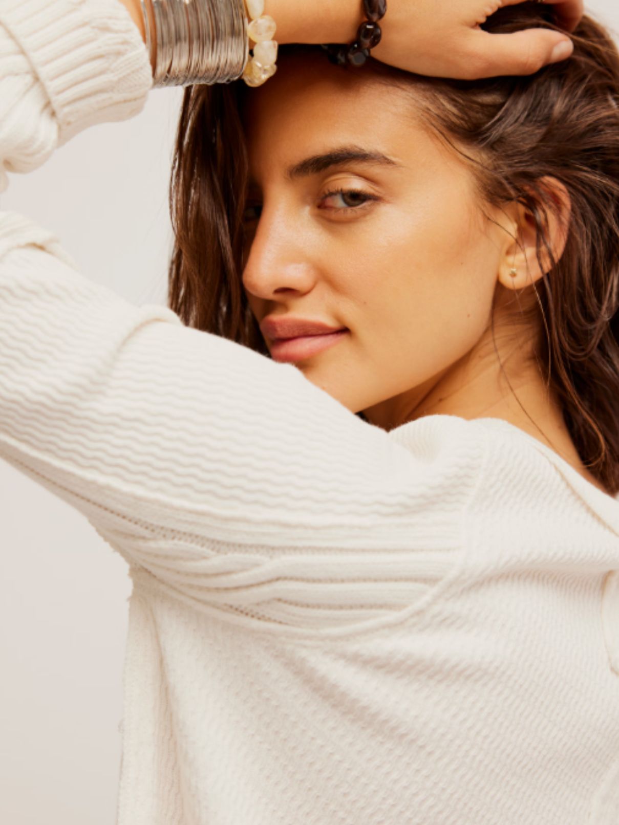 Free People Swinging Cable Cuff Sweater in Ivory
