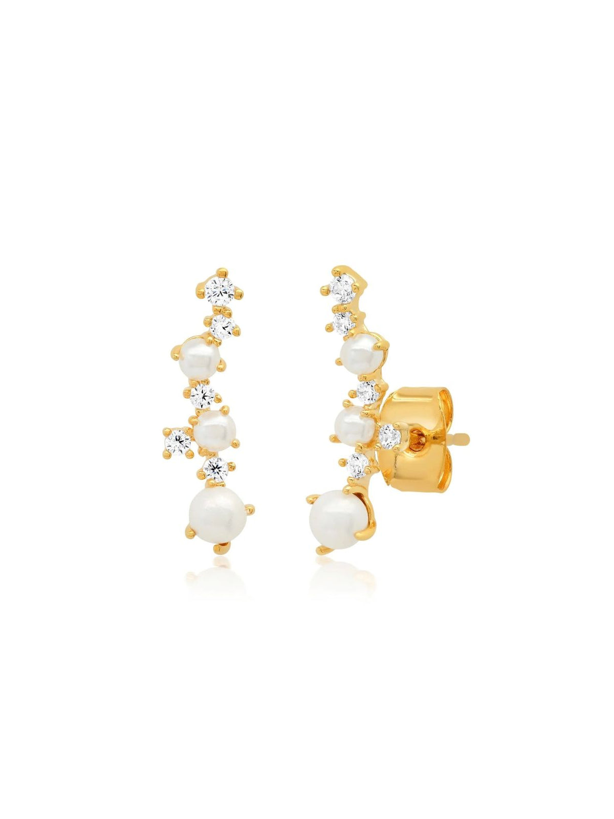 Freshwater Pearl & CZ Climber Earrings in Gold