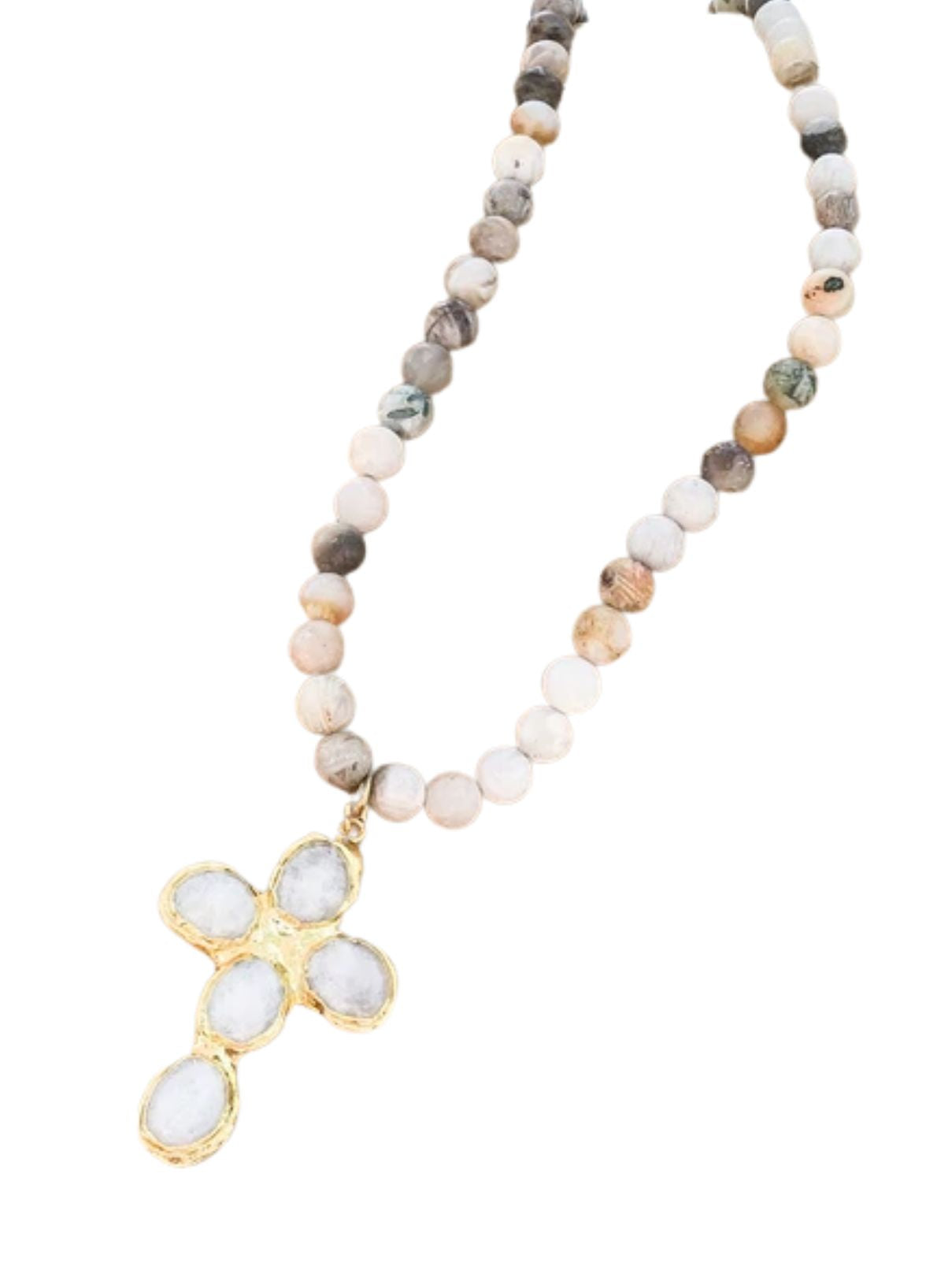 Gemstone Cross Necklace – Meadow/Tiger’s Eye