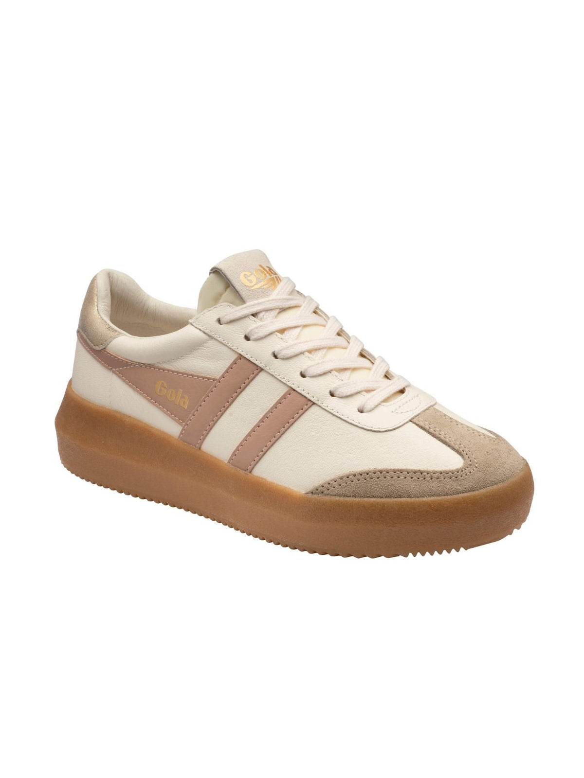 Gola Athena Leather Platform Sneakers in Off White/Bone/Cameo/Gold/Gum