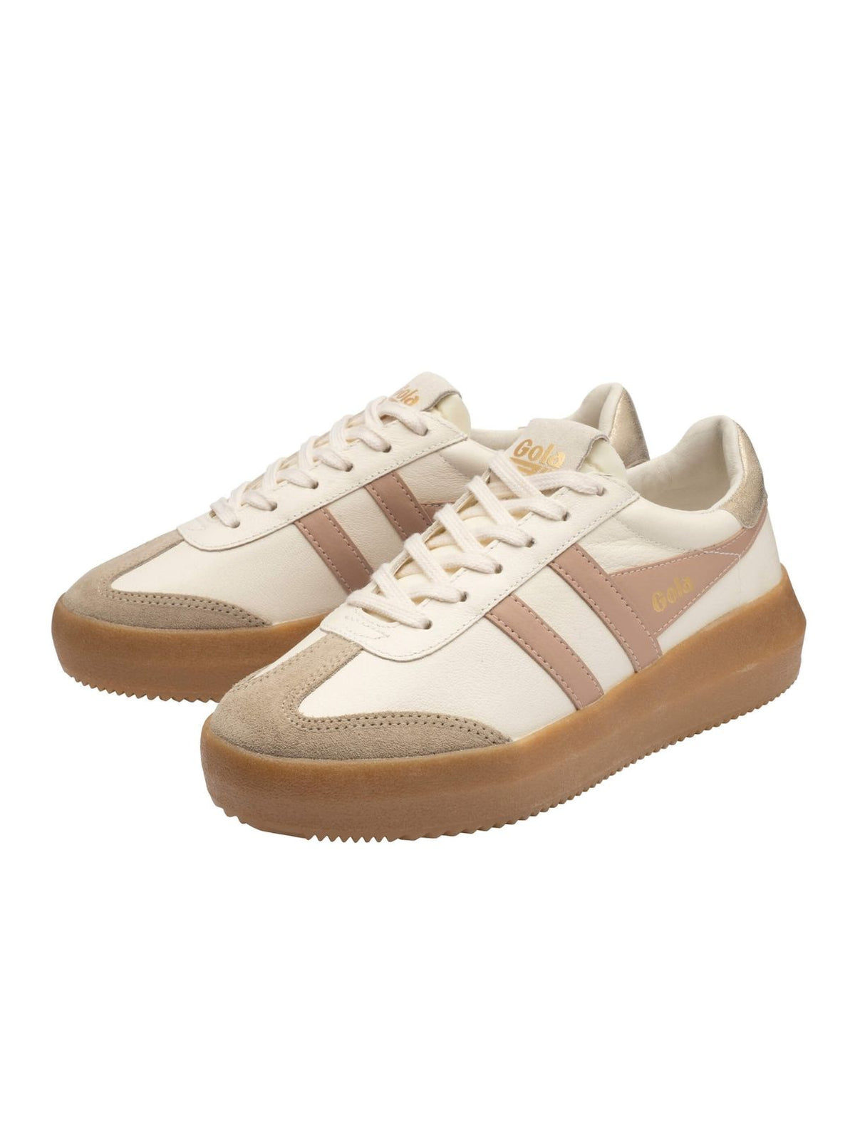 Gola Athena Leather Platform Sneakers in Off White/Bone/Cameo/Gold/Gum