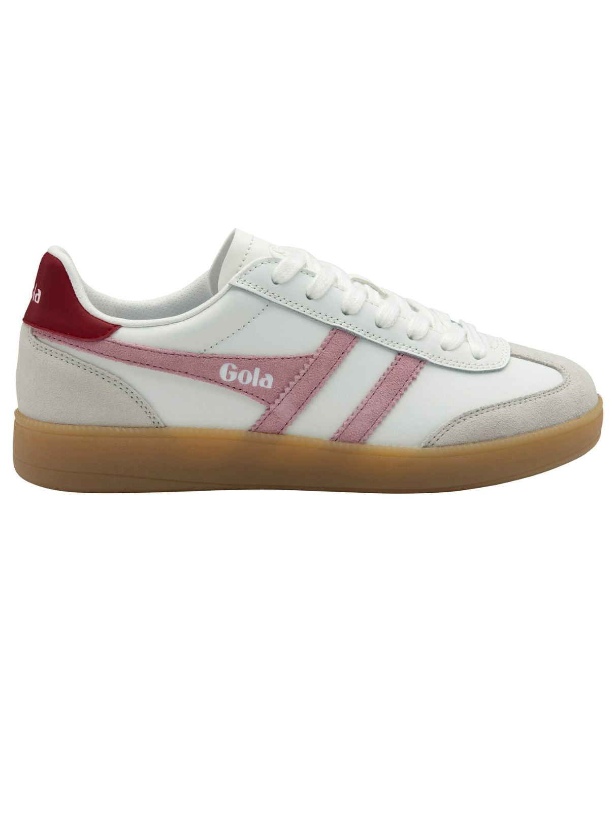 Gola Viper Leather Sneaker in White/Candy/Deep Red/Gum