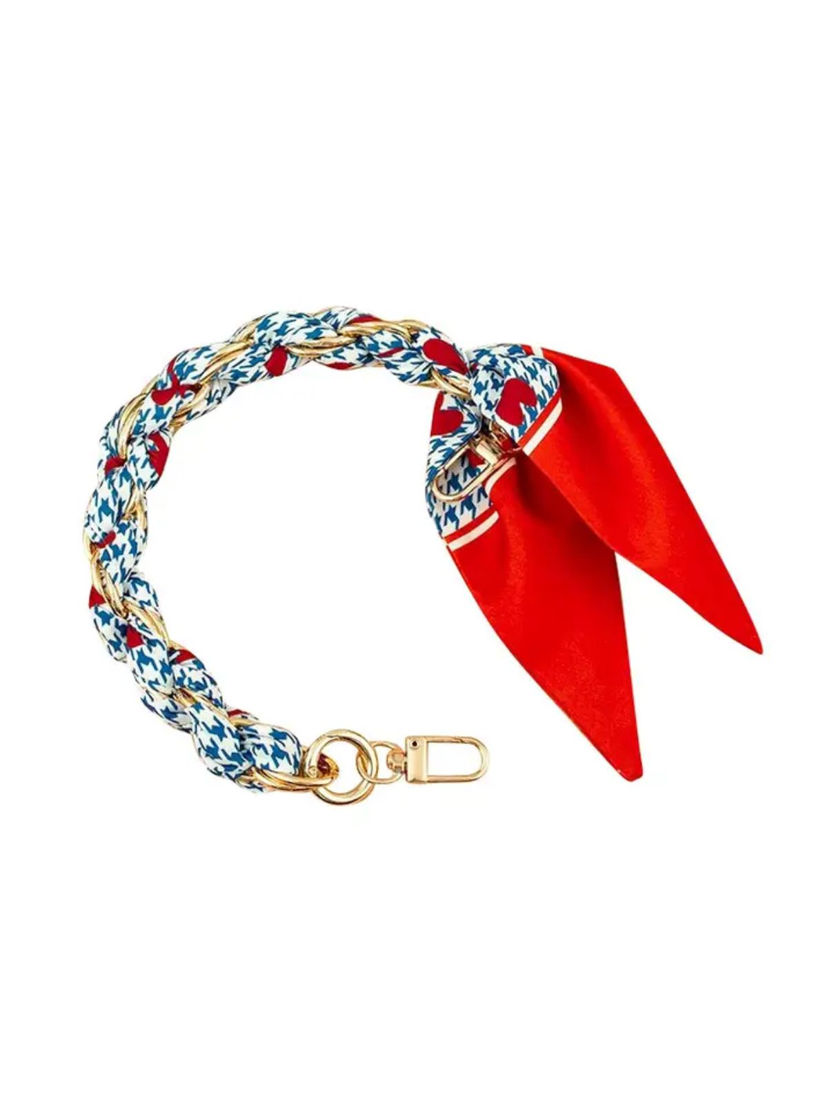 Gold Purse Charm & Phone Chain with Scarf – Red & Blue Houndstooth