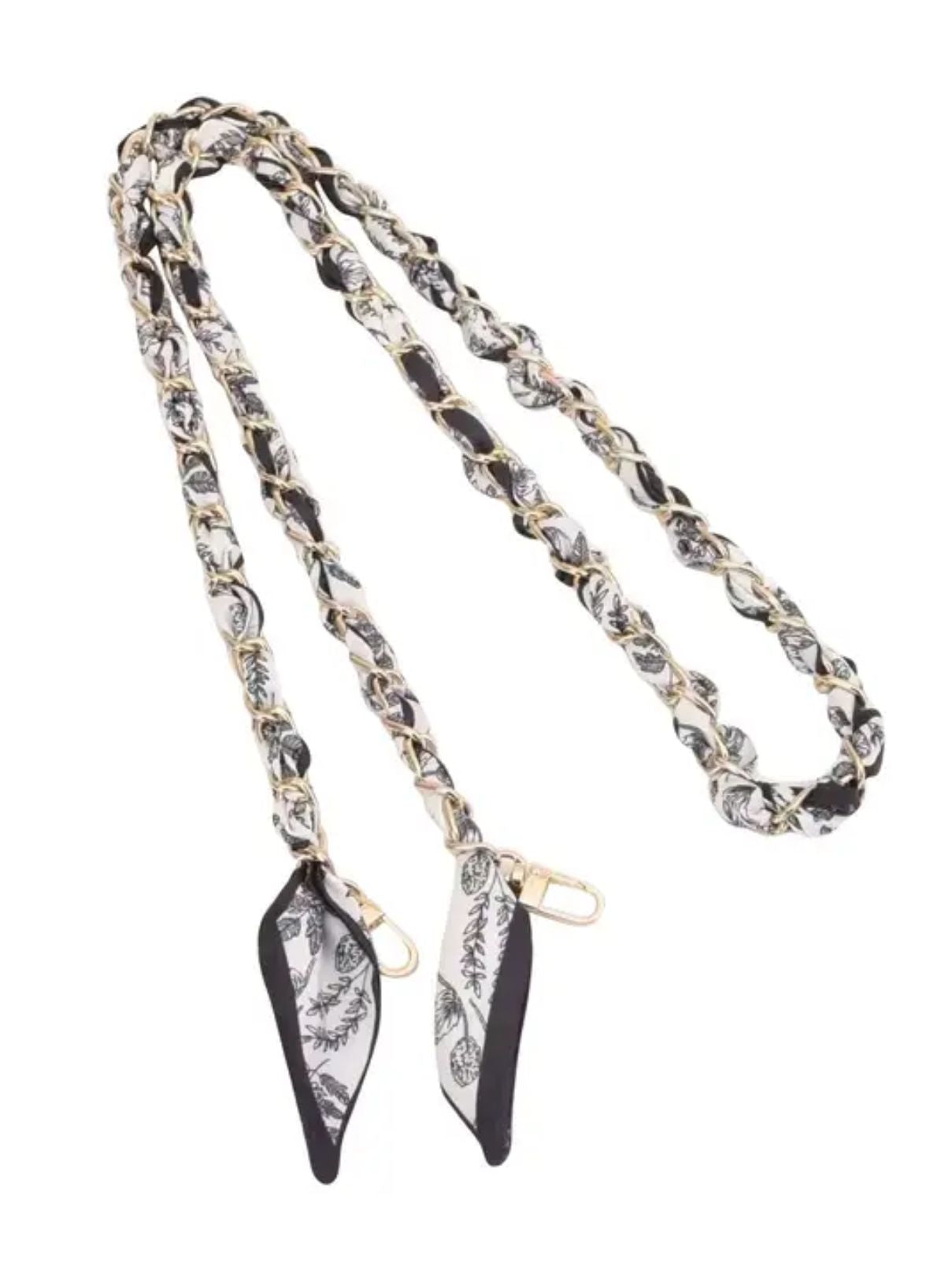 Gold Purse Strap with Scarf Black Palm - Long