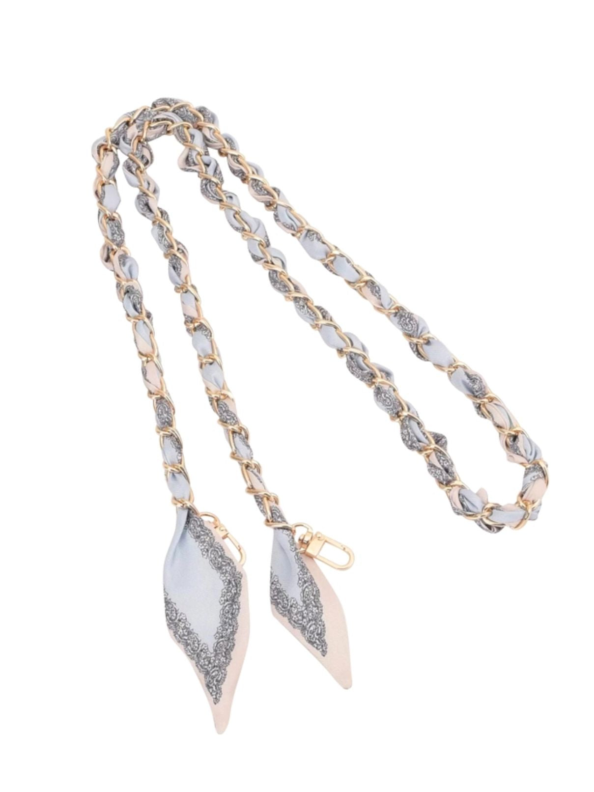 Gold Purse Strap with Scarf Blue Cream - Long