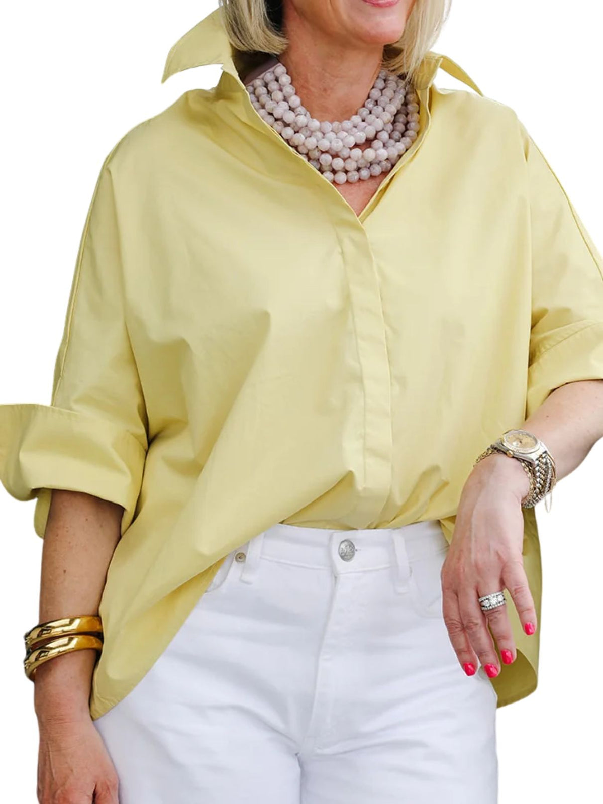 Heidi Houston Hollis Oversized Button-Up Shirt in Butter Yellow