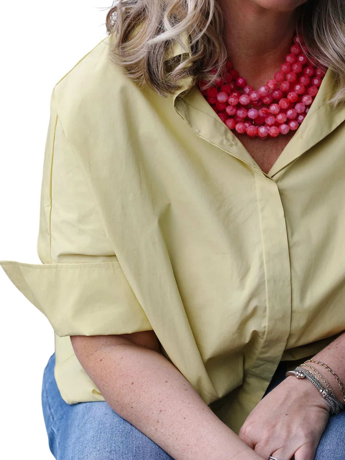 Heidi Houston Hollis Oversized Button-Up Shirt in Butter Yellow