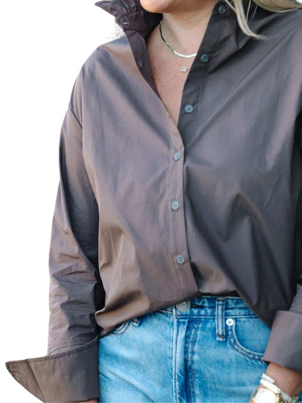 Heidi Houston Long Sleeve Ruffle Shirt in Mocha