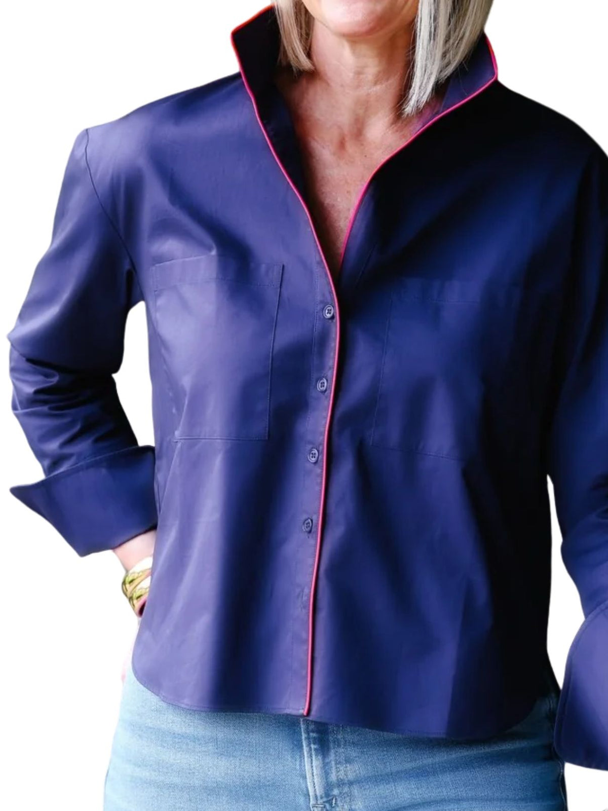 Heidi Houston Piper Cotton Top in Navy & Pink