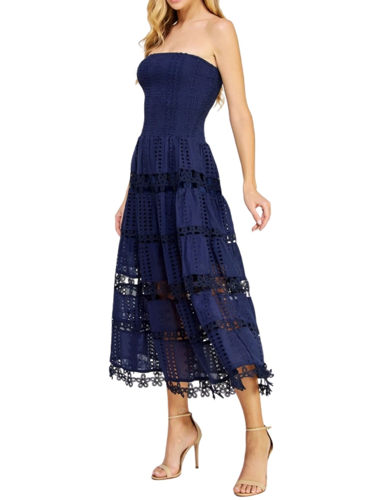 Home Game Eyelet Midi Dress in Navy
