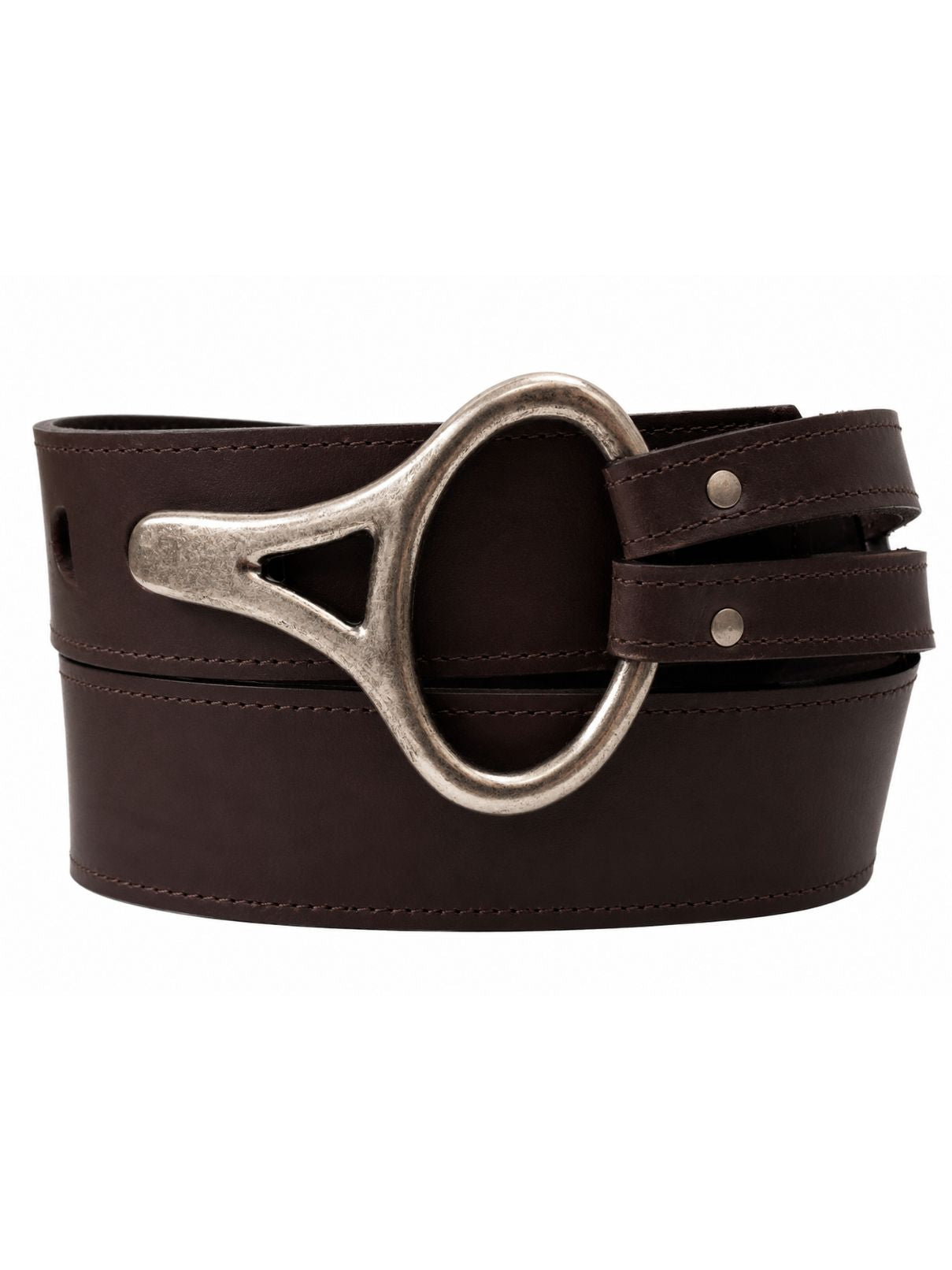Italian Leather Sculptural Buckle Belt – Brown