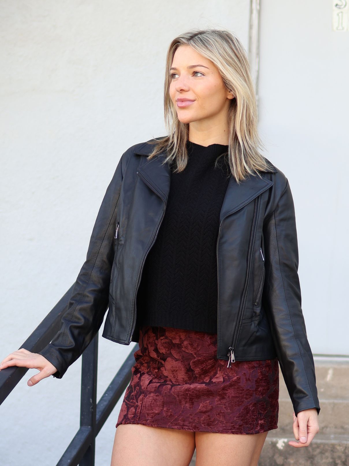  Jacquard Mini Skirt in Burgandy