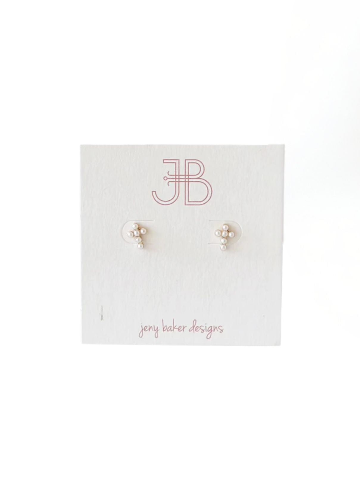 Jeny Baker Designs Teeny Tiny Cross Studs – Pearl