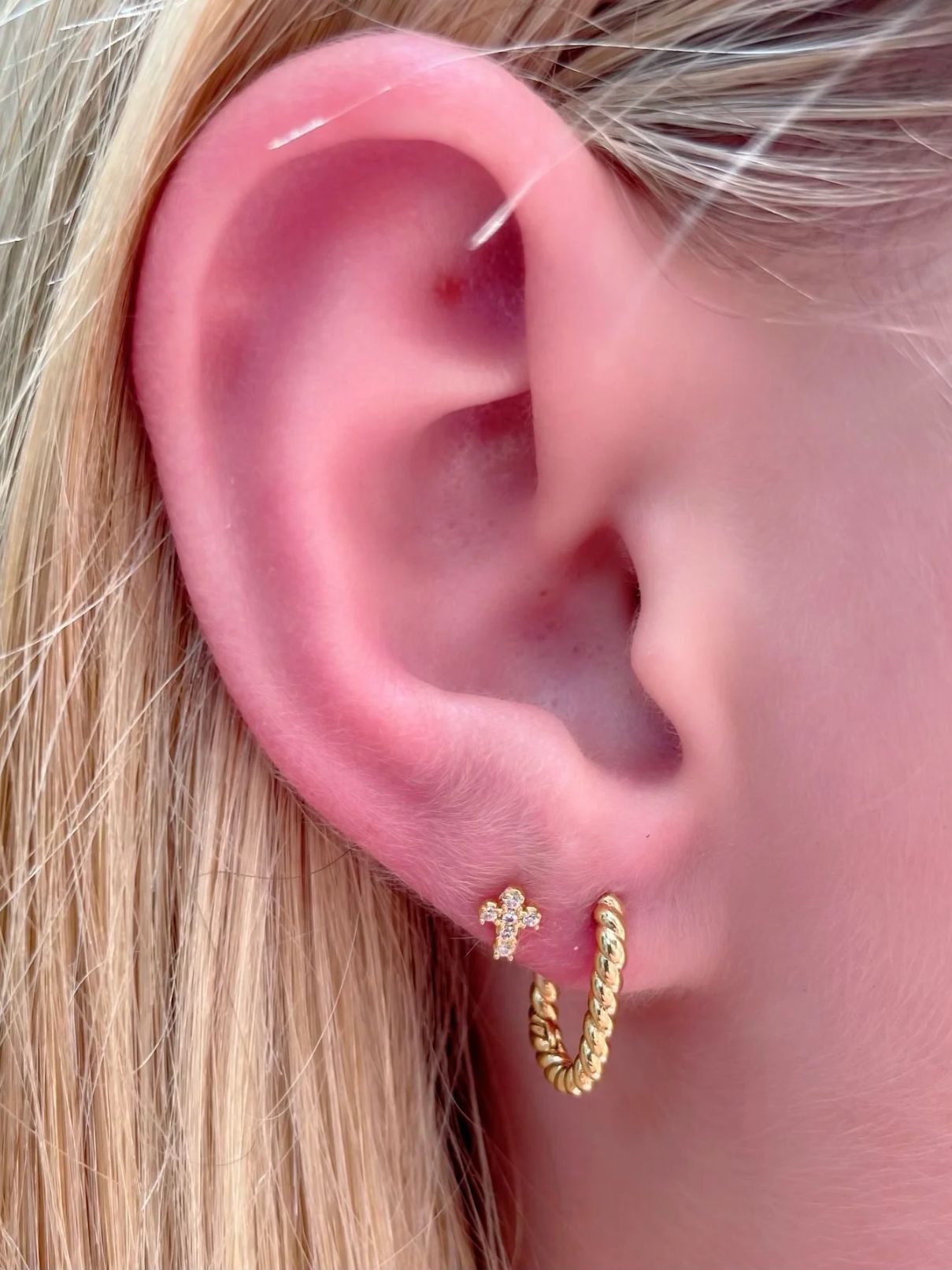 Jeny Baker Designs Teeny Tiny Cross Studs – Pearl