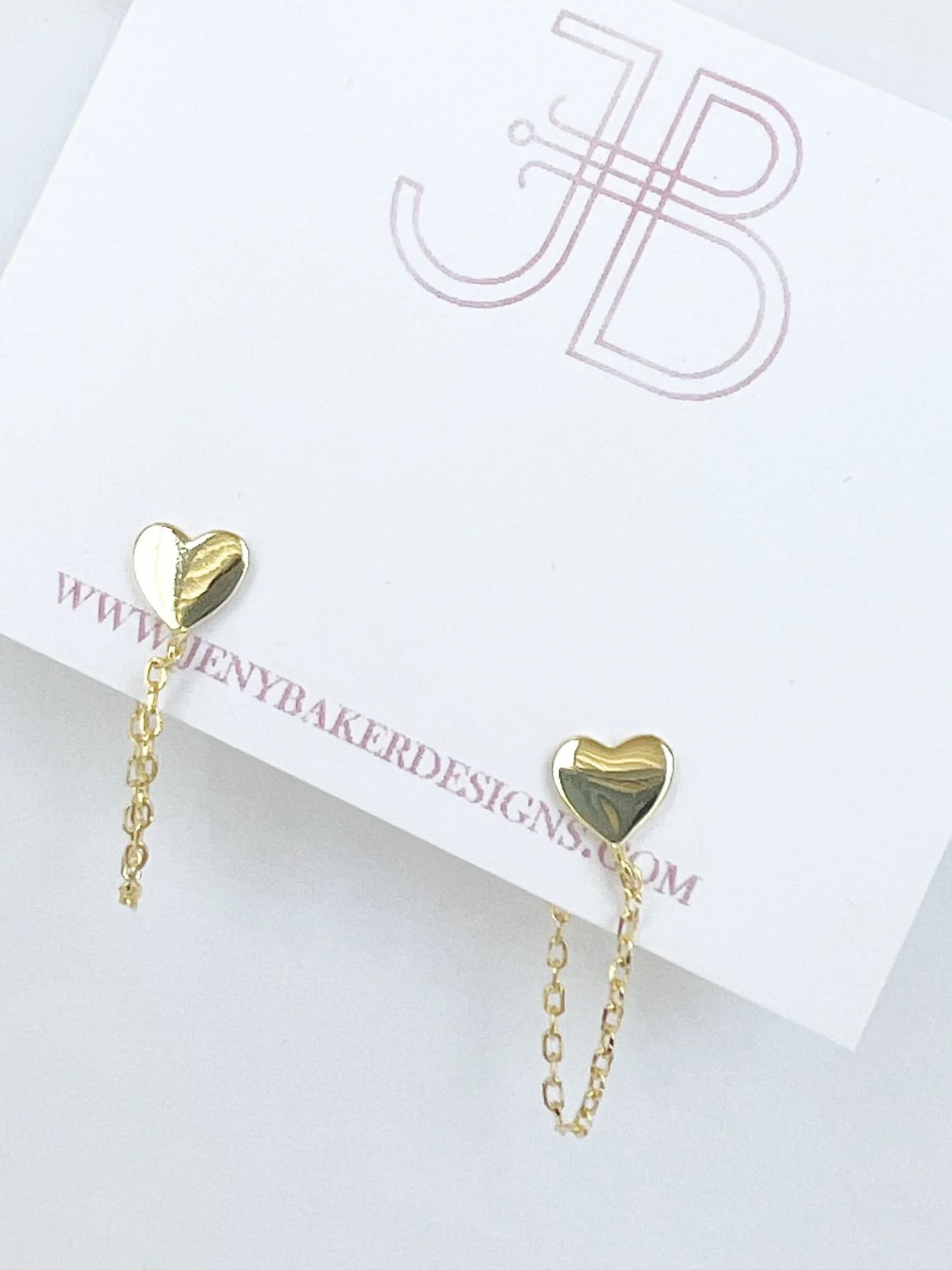 Jeny Baker Heart Chian Studs in Gold