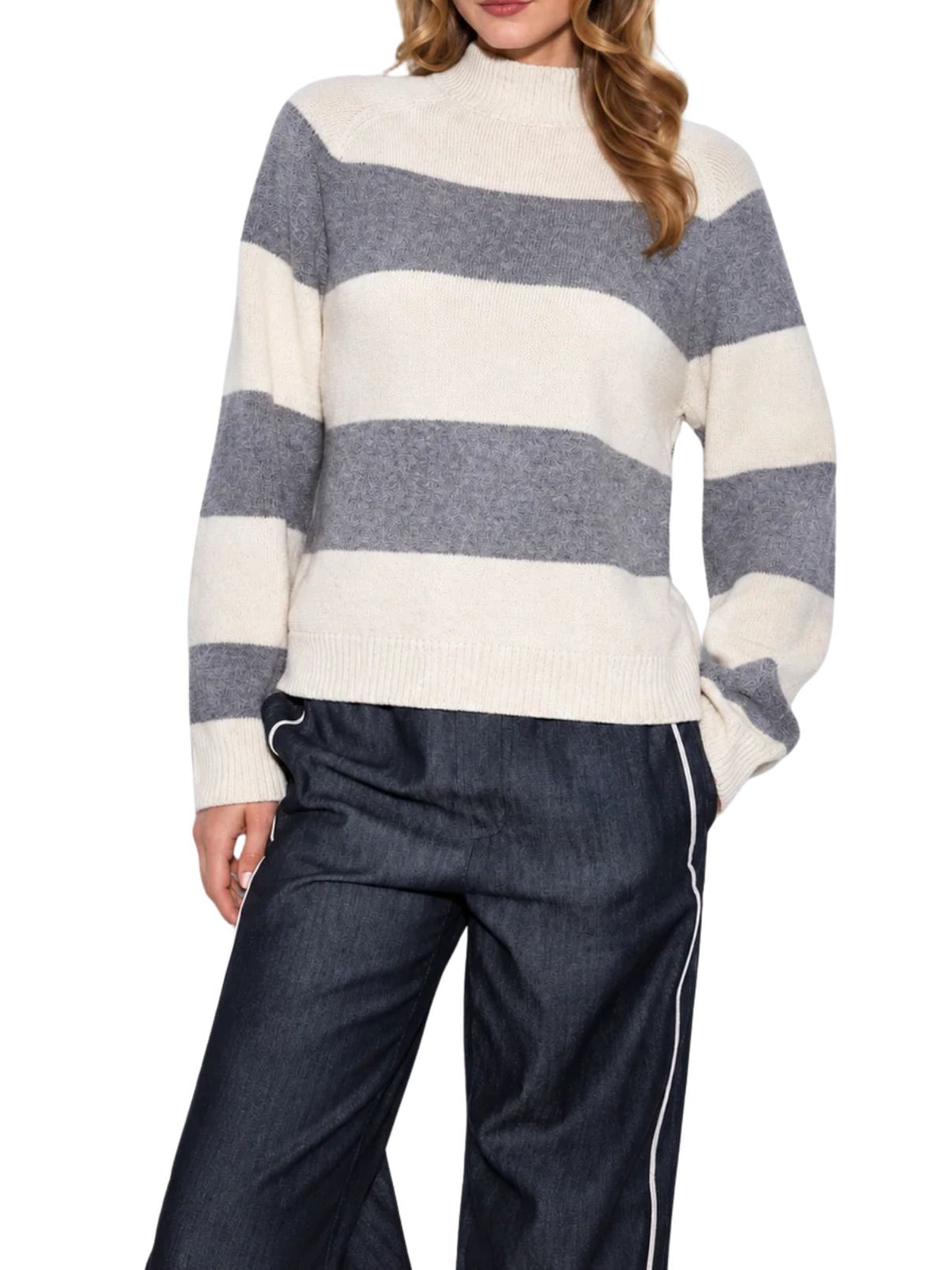 John + Jenn Edison Striped Mockneck Sweater in Pebbled Stripe