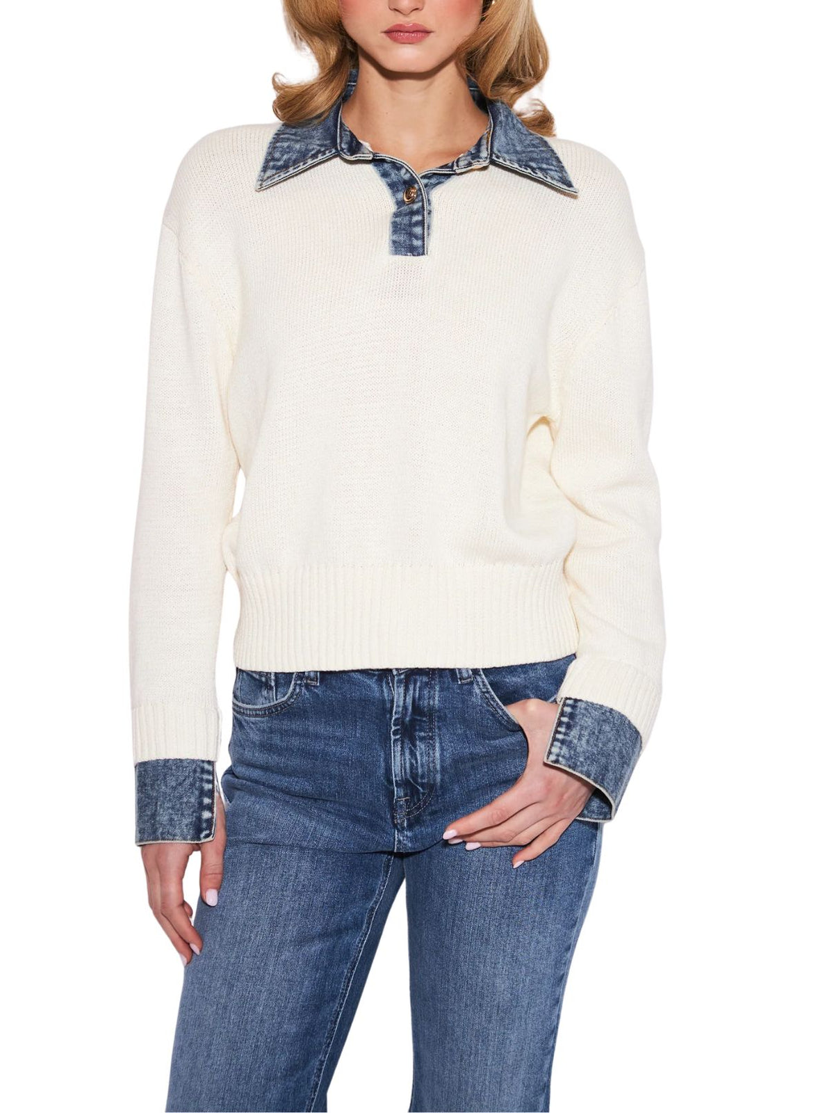 John + Jenn Elton Denim Collar Sweater in Oxford Denim