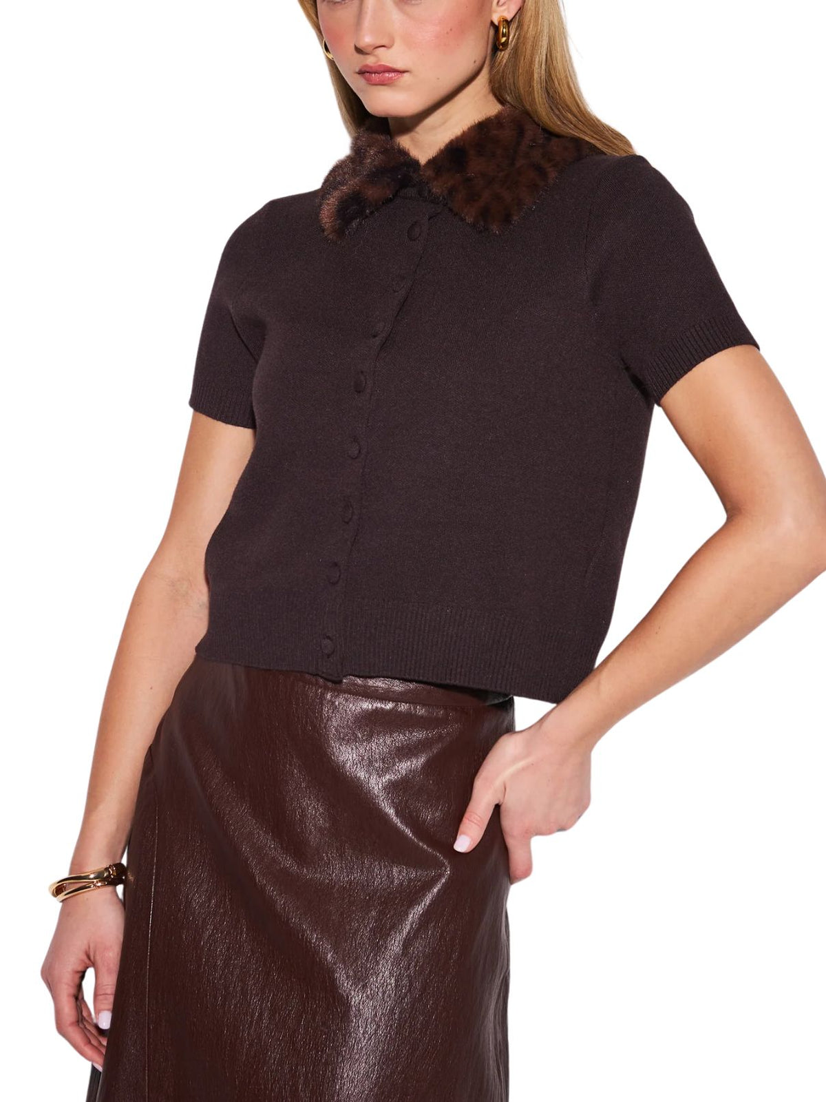 John + Jenn Hanson Statement Collar Sweater in Lavish Leopard