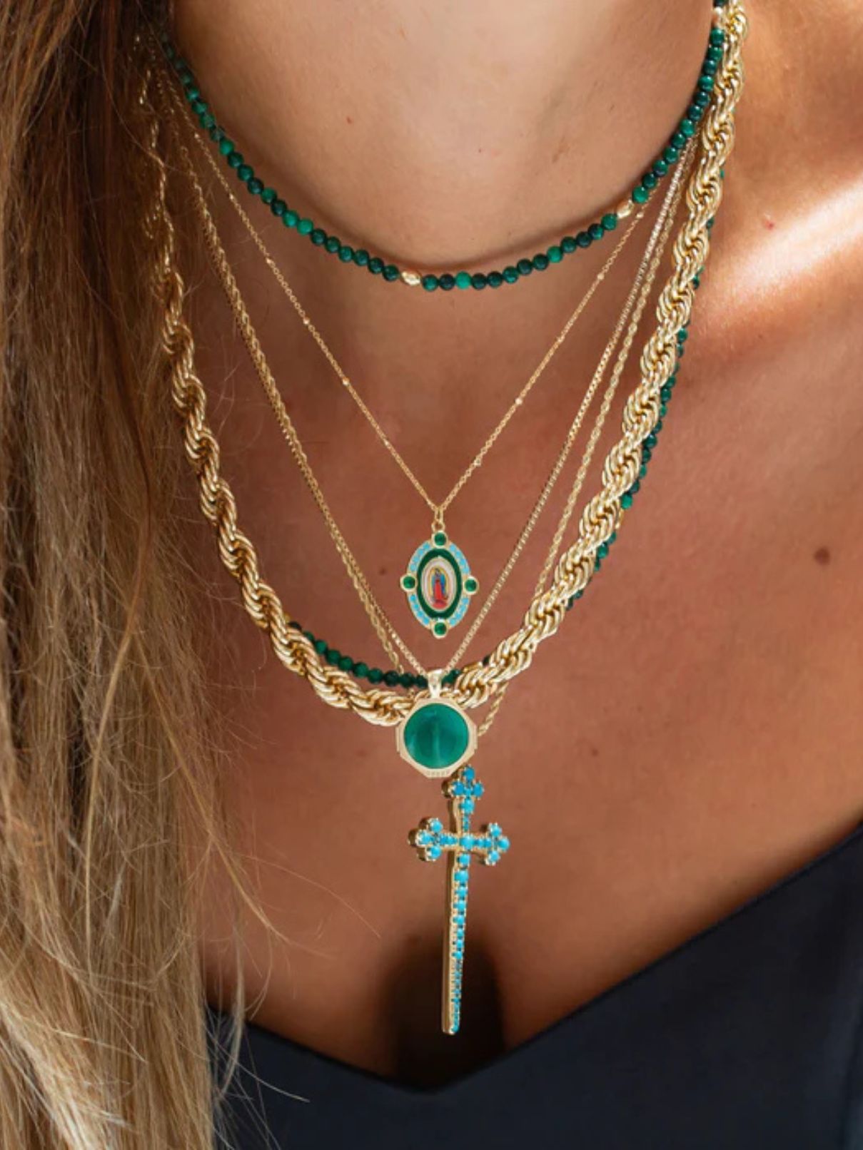 Joy Dravecky Athena Cross Necklace in  Turquoise