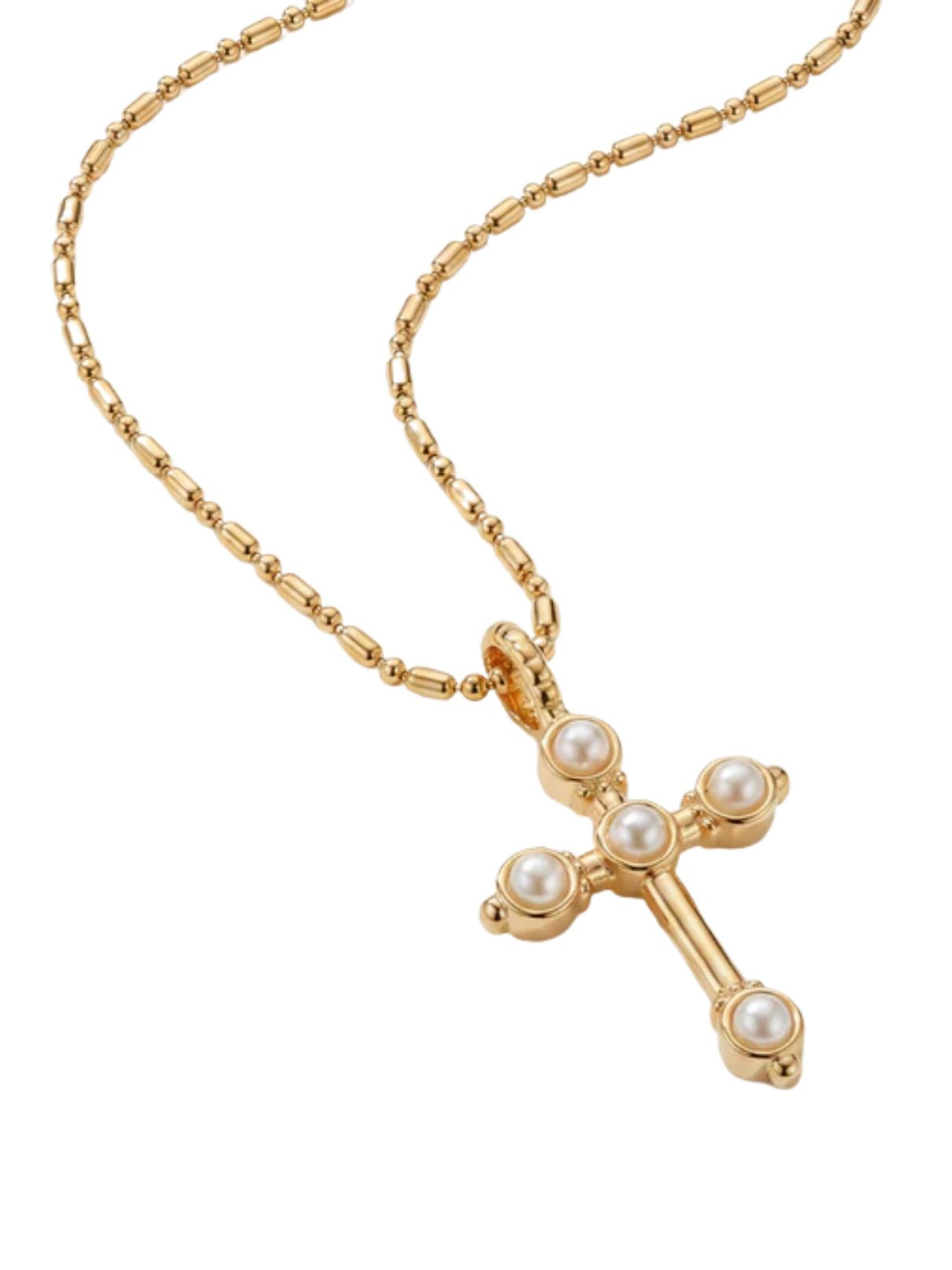Joy Dravecky Bezel Stone Cross Necklace – Pearl