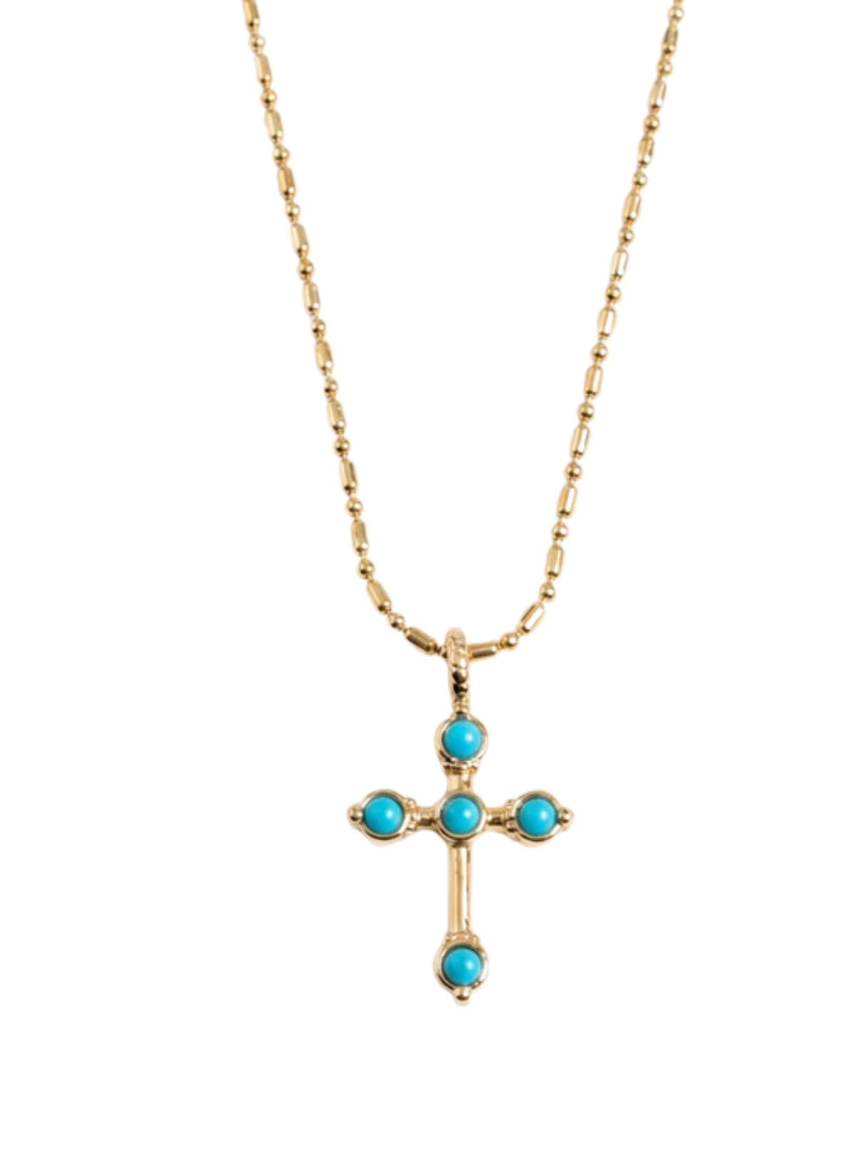 Joy Dravecky Bezel Stone Cross Necklace – Turquoise