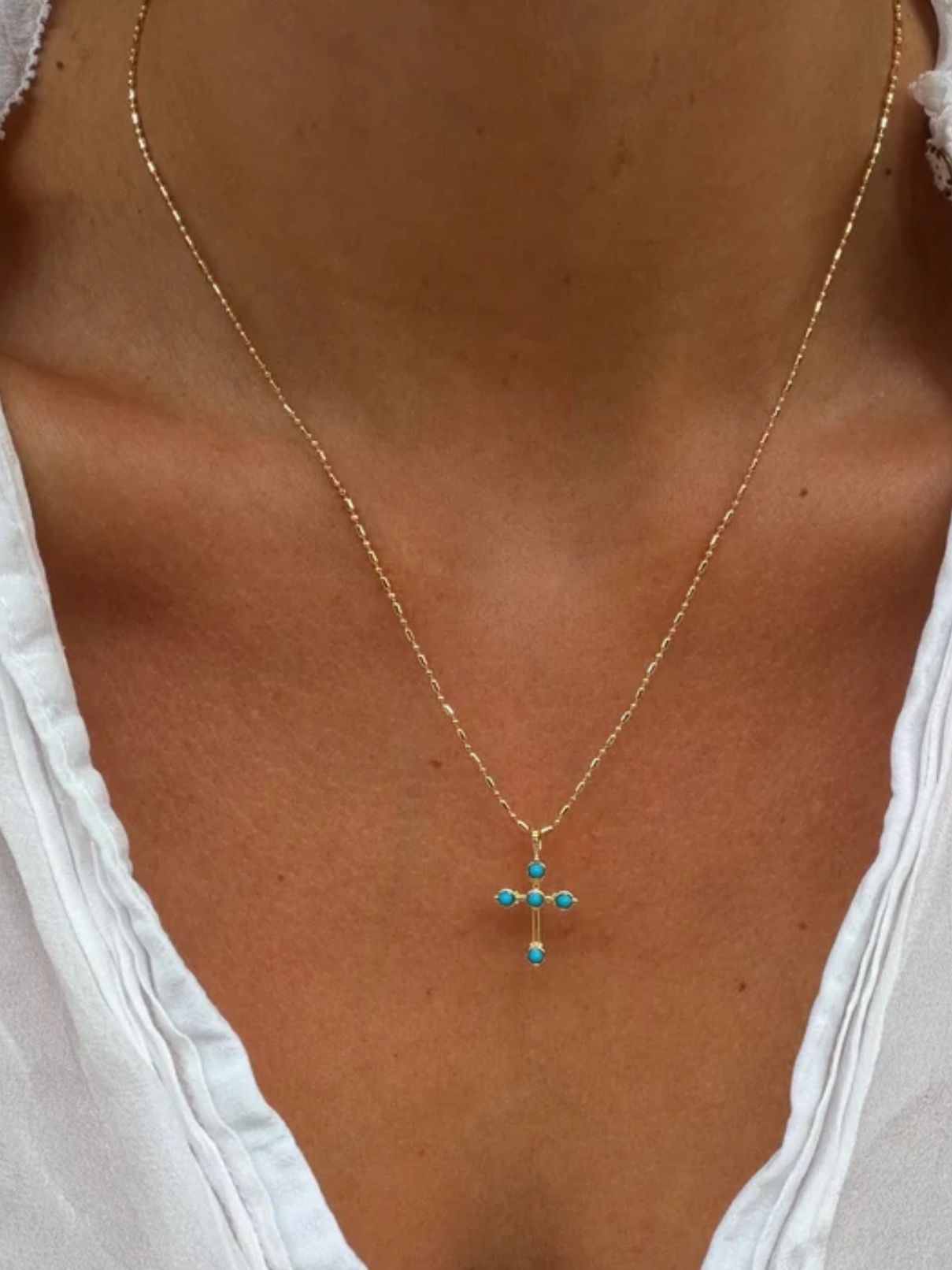 Joy Dravecky Bezel Stone Cross Necklace – Turquoise
