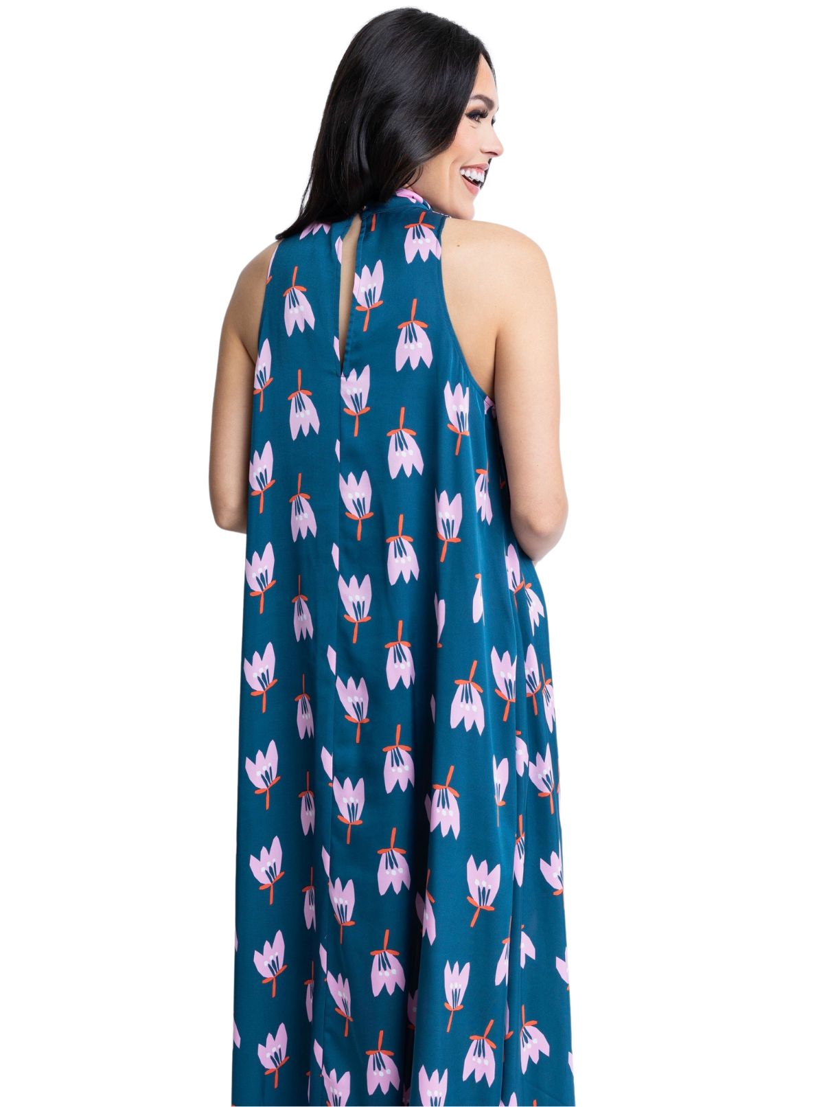 Karlie Poppy Satin Halter Maxi Dress