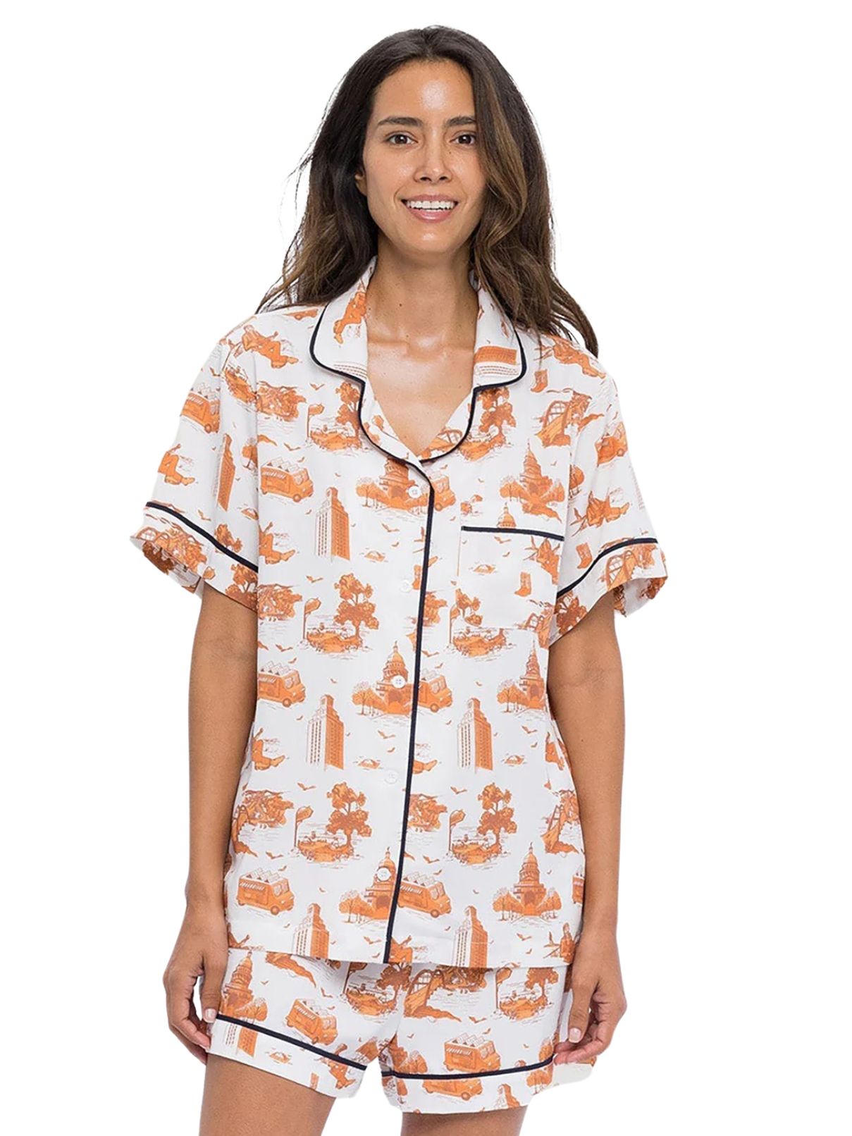 Katie Kime Austin Toile PJ Short Set in Burnt Orange