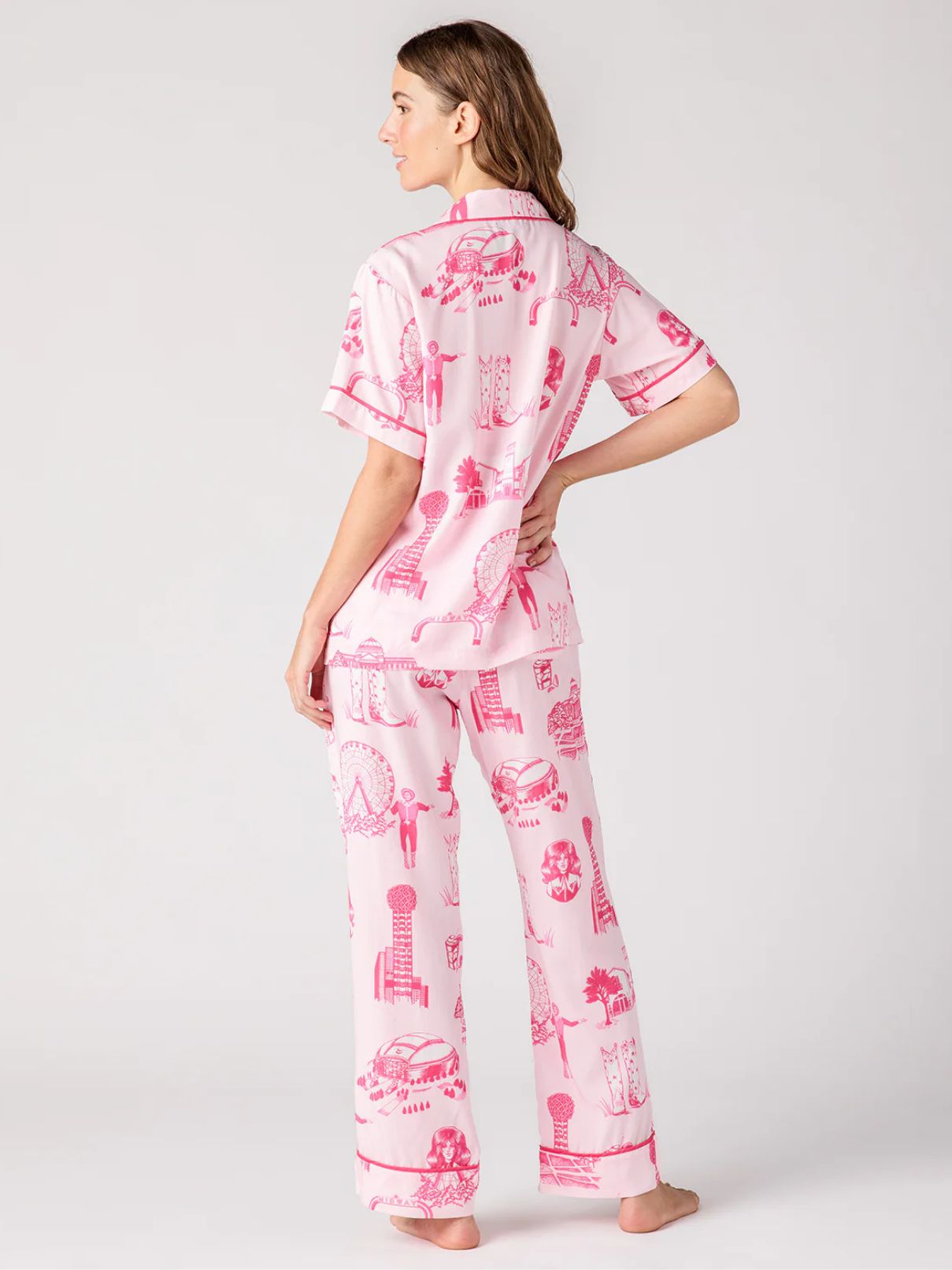 Katie Kime Dallas Toile Pajama Set in Lt Pink/Pink