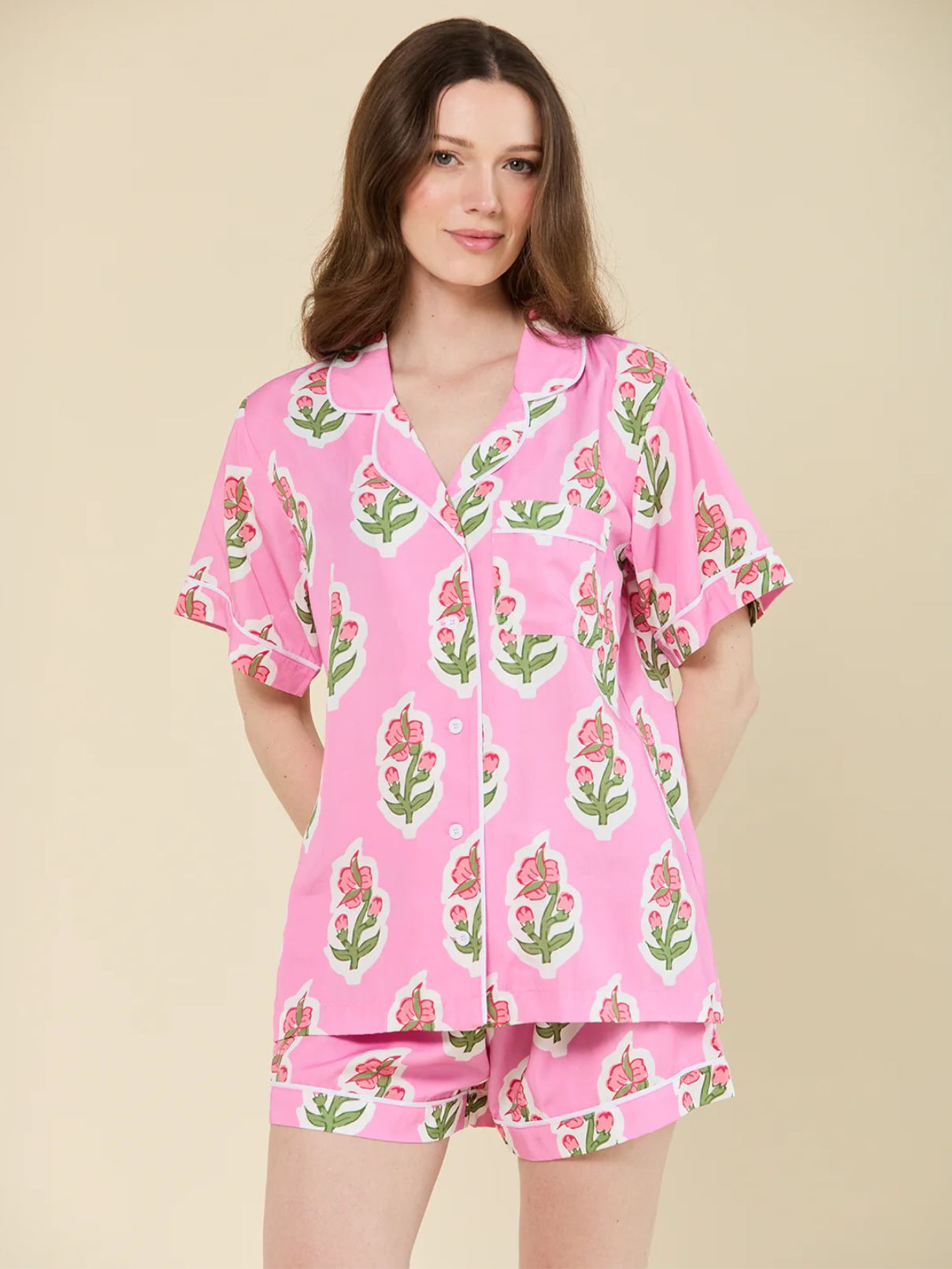 Katie Kime Floret Short Pajama Set in Pink