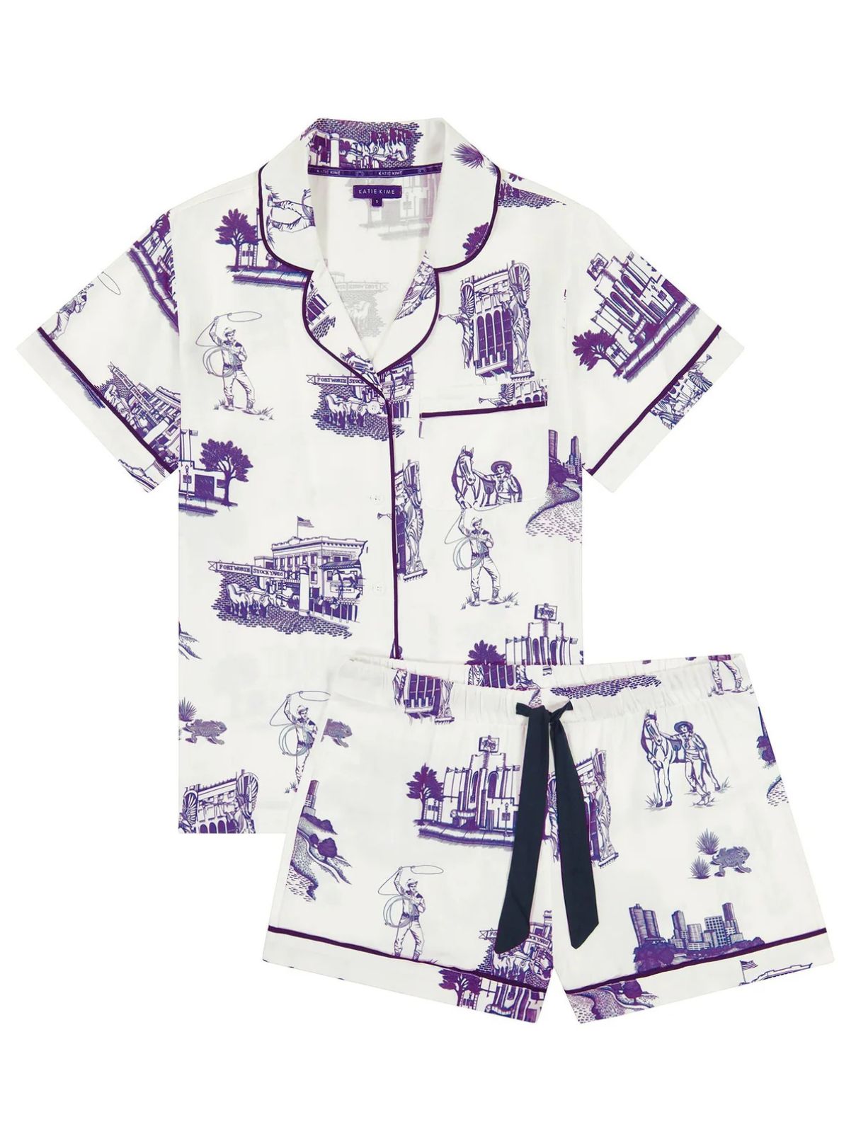 Katie Kime Fort Worth Toile PJ Short Set in Purple