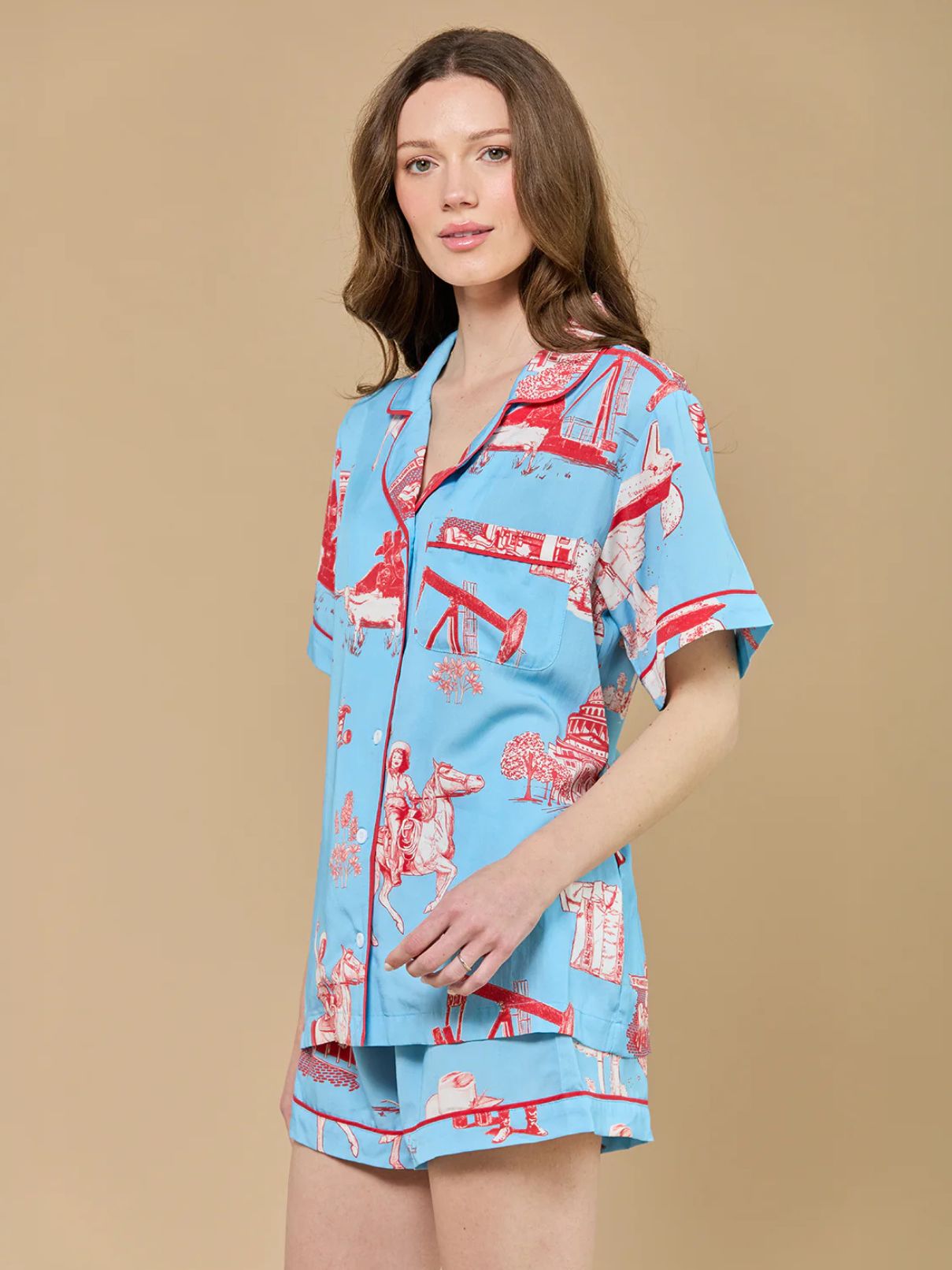 Katie Kime Texas Pajama Short Set Blue Red