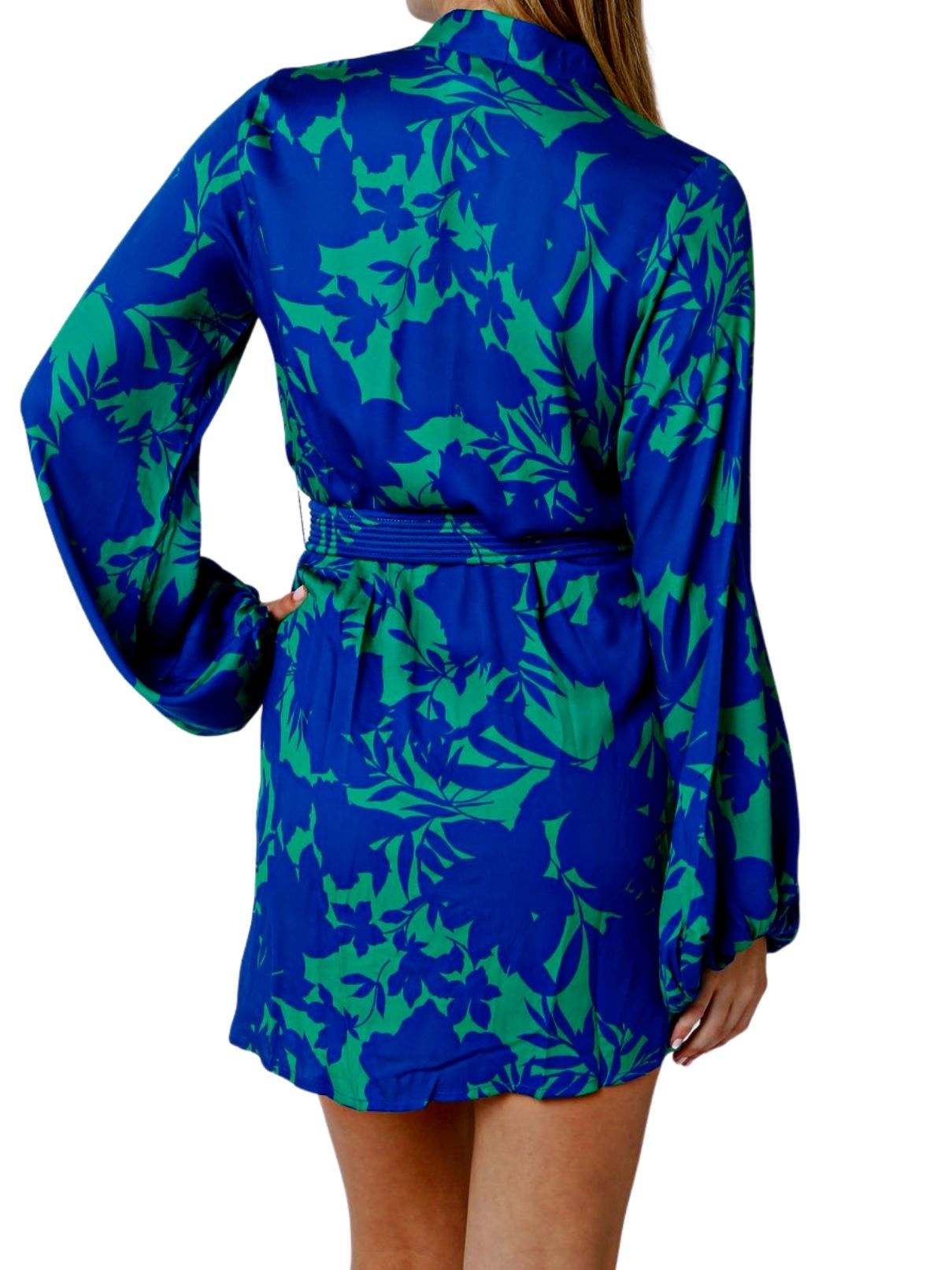 Kelilah Bubble Sleeve Dress in Green/Blue