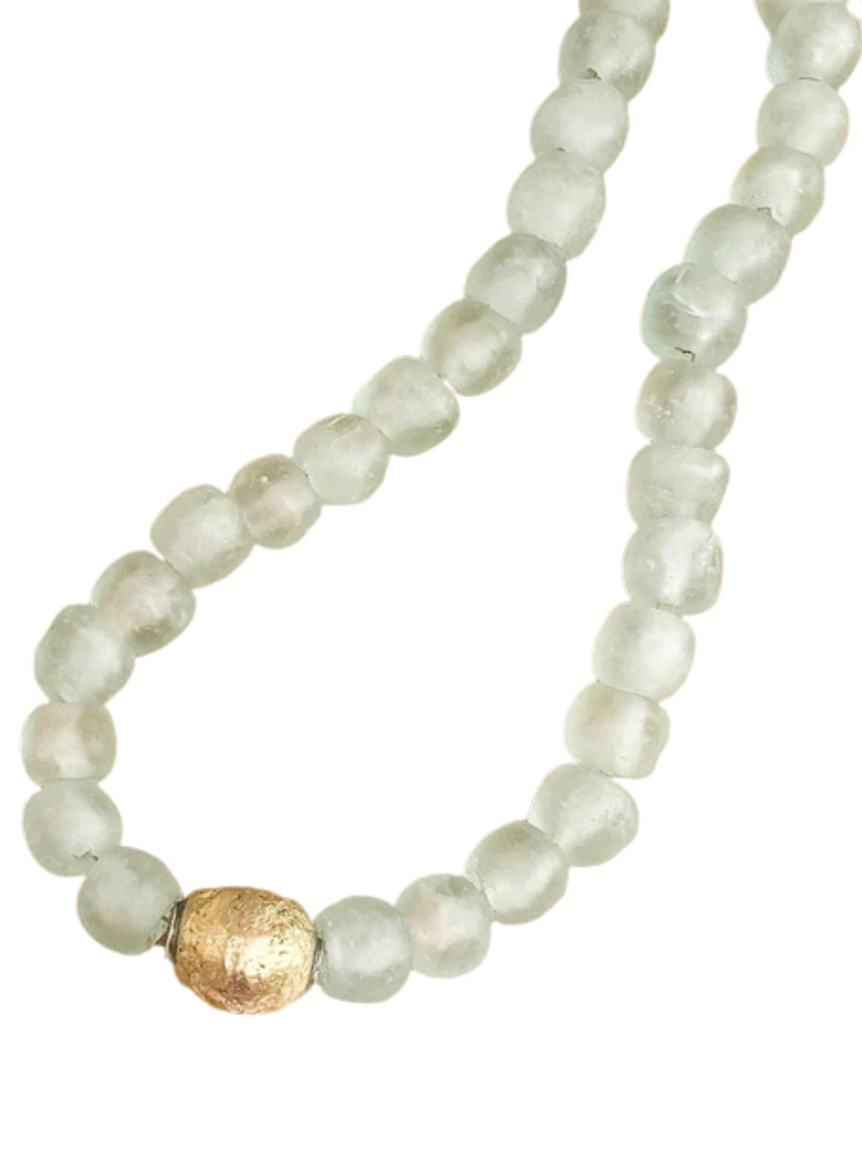 Large Glass Necklace with Brass Ball in Seaglass