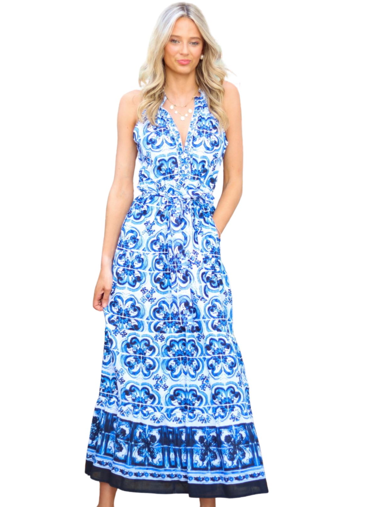 Lola Australia Sapphire Maxi Dress in Margaret Navy
