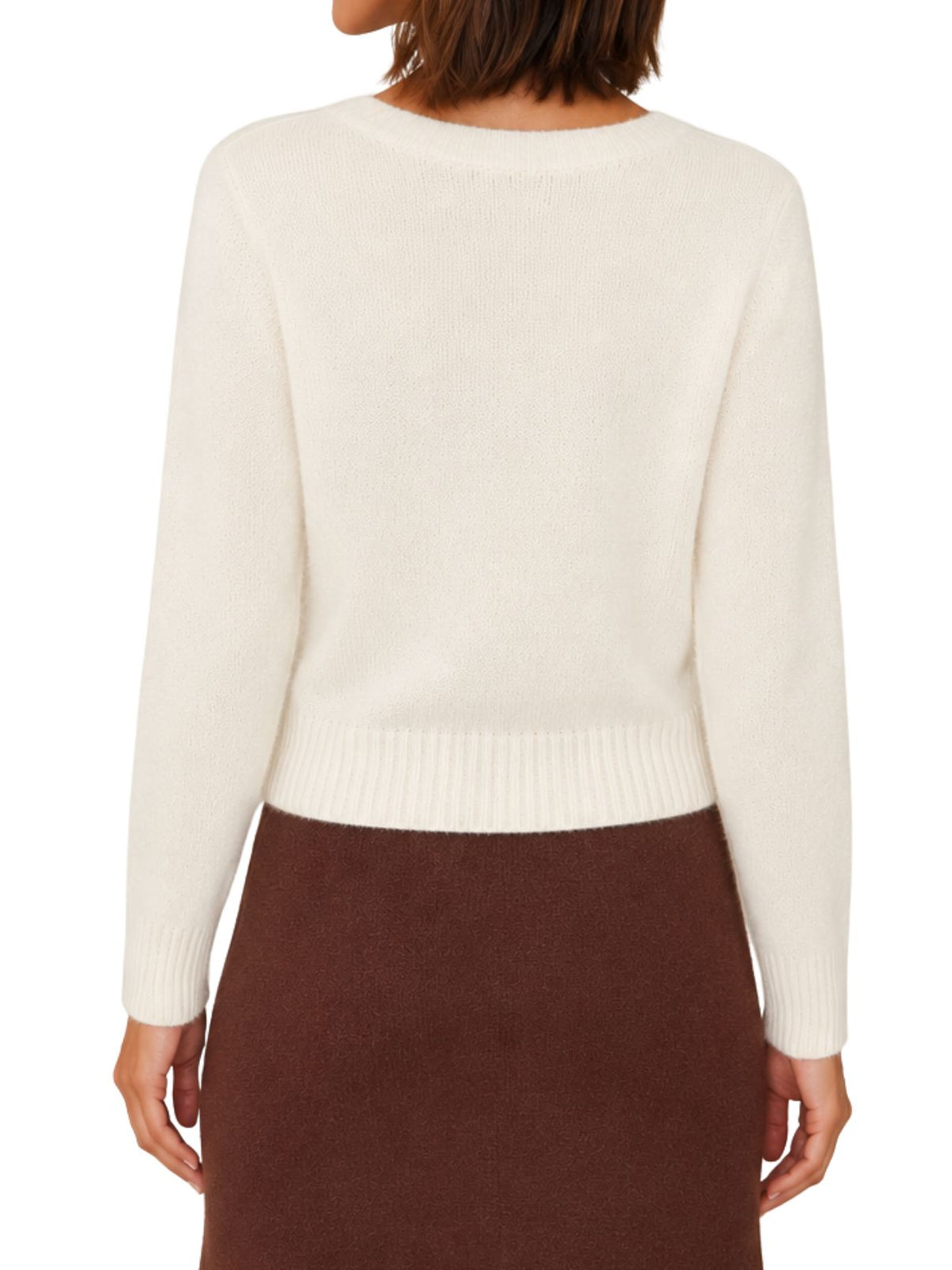 Long Sleeve Classic Crewneck Knit Sweater in Panna Cotta