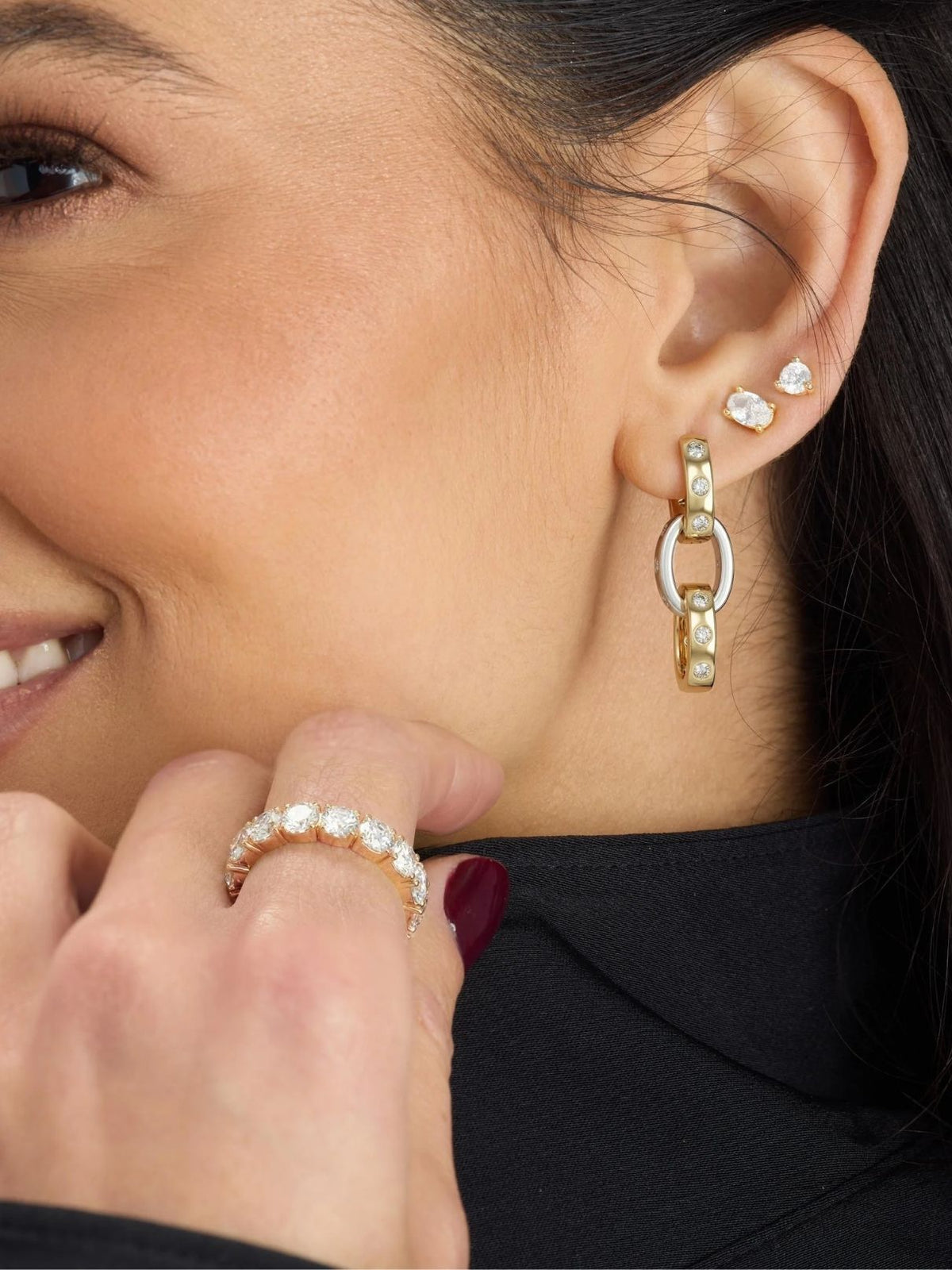 Melinda Maria Ashley Chain Convertible Earrings in Mixed Metal/White Diamondettes