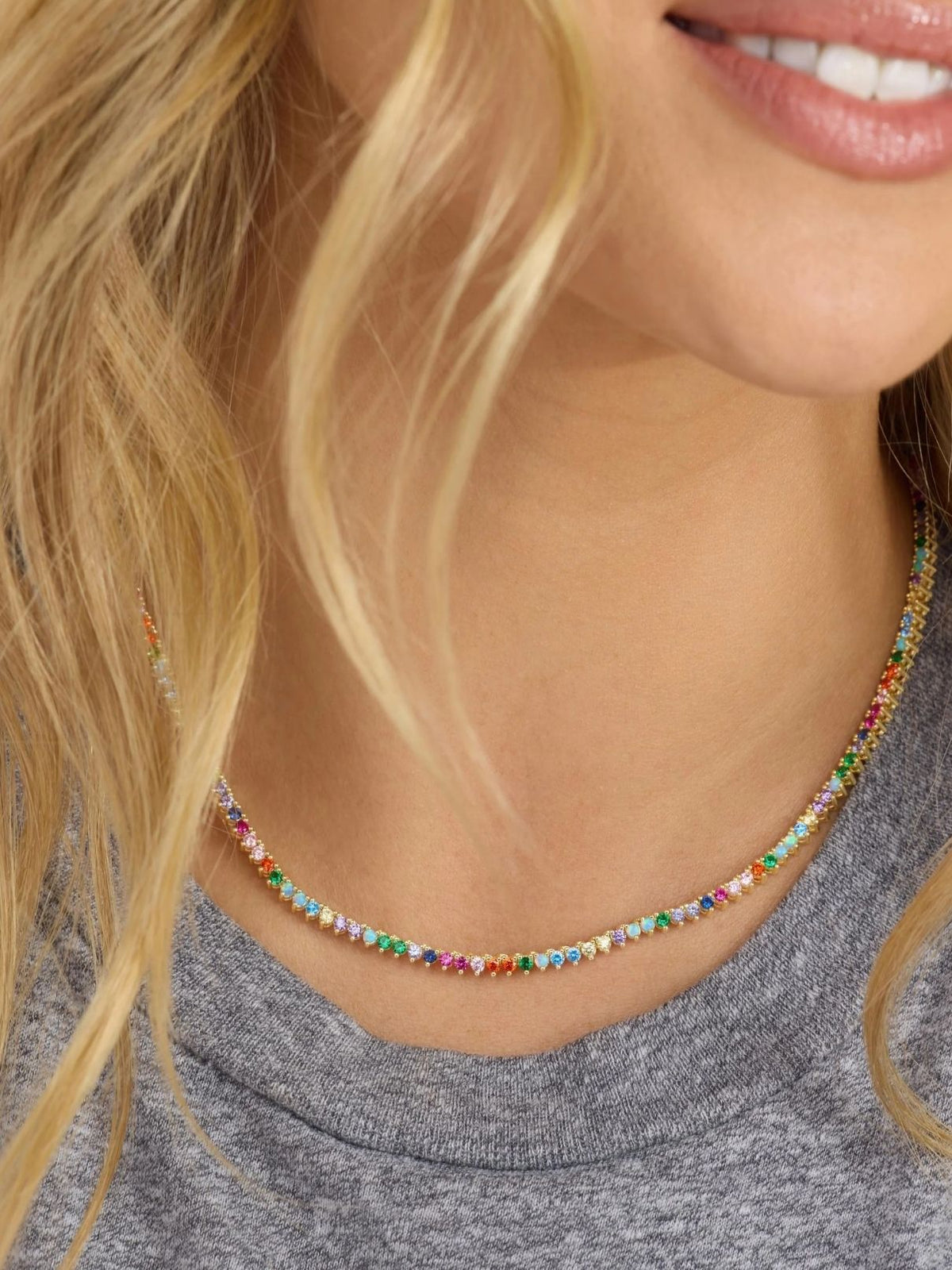 Melinda Maria Baby Not Your Basic Tennis Necklace 2mm in Gold/Multi Stone