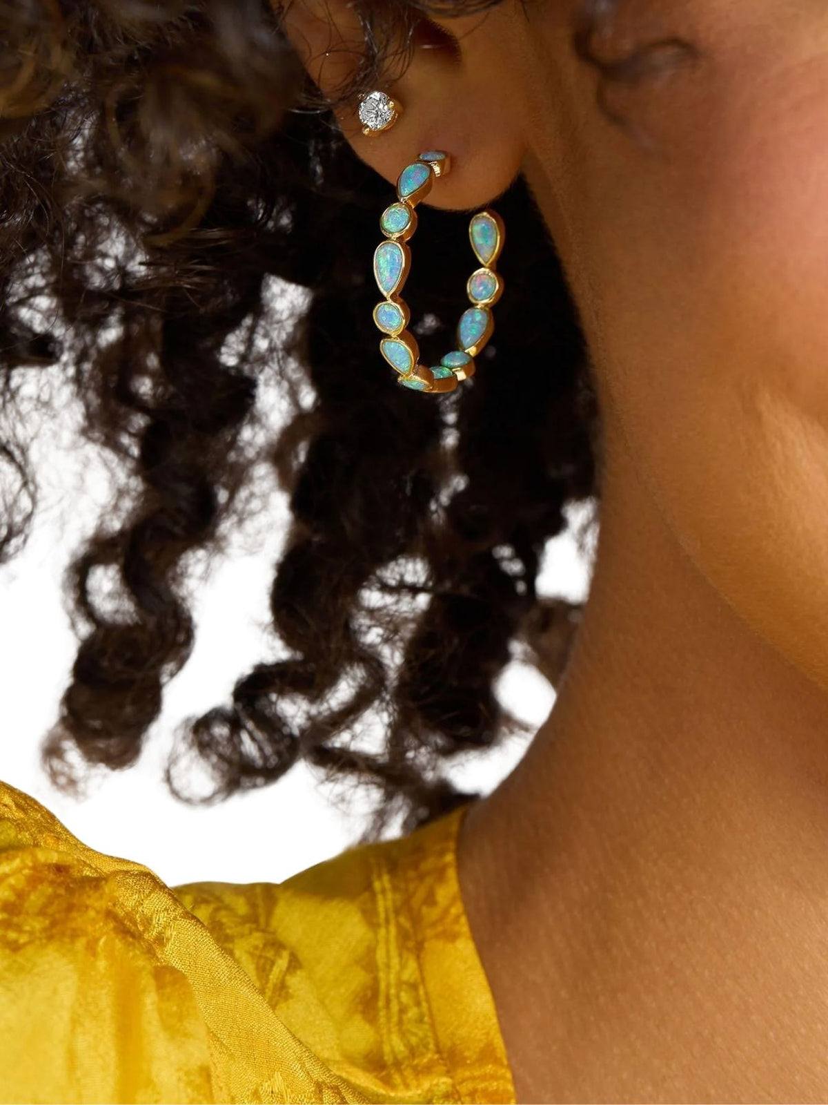 Melinda Maria Isla 1" Hoop Earrings in Gold/Blue Opal