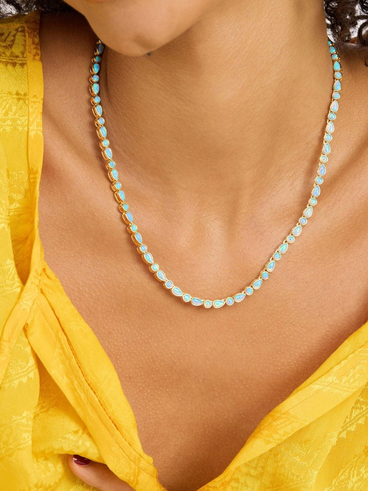 Melinda Maria Isla Tennis Necklace 3mm in Gold/Blue Opal – 18"